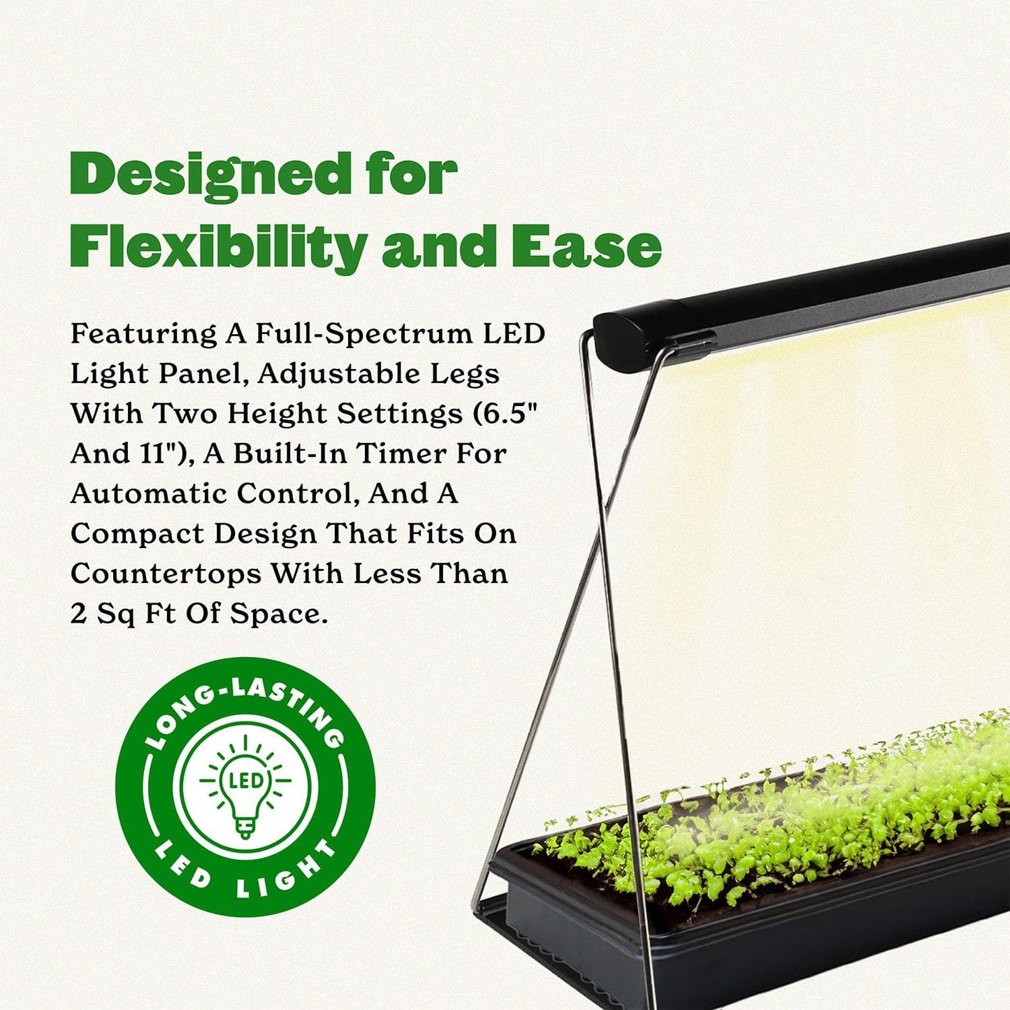 Epic Gardening Seed Starting Grow Light – Full-Spectrum LED with Adjustable Height for Indoor Seedlings | Energy-Efficient, Long-Lasting Light with Timer (Small)