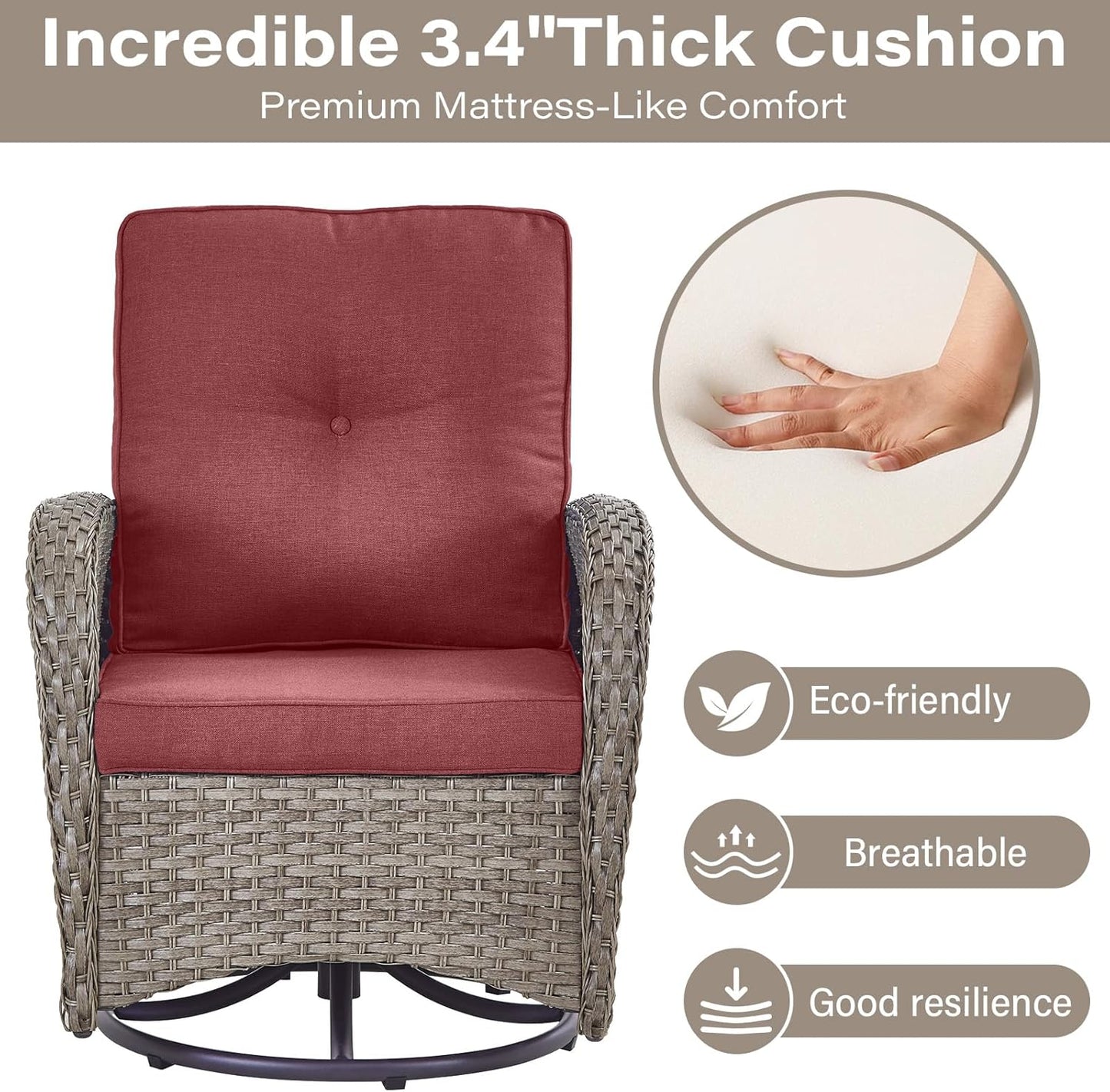 6 Pieces Wicker Patio Furniture Set - Swivel Rocker Outdoor Chairs with Outdoor Couch and Side Table, All-Weather Patio Conversation Set for Sunroom Backyard Deck