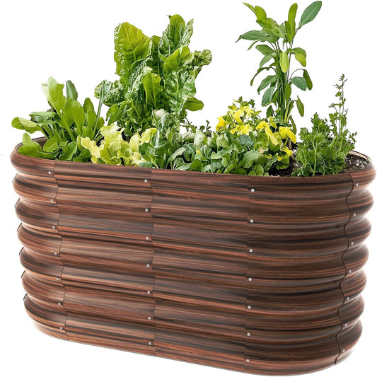 4x2x2ft Oval Galvanized Raised Garden Bed Kits Outdoor Large Metal Modular Planter Box 9-in-1 Raised Beds for Gardening,Vegetables,Fruits,Flowers & Herbs (Brown)