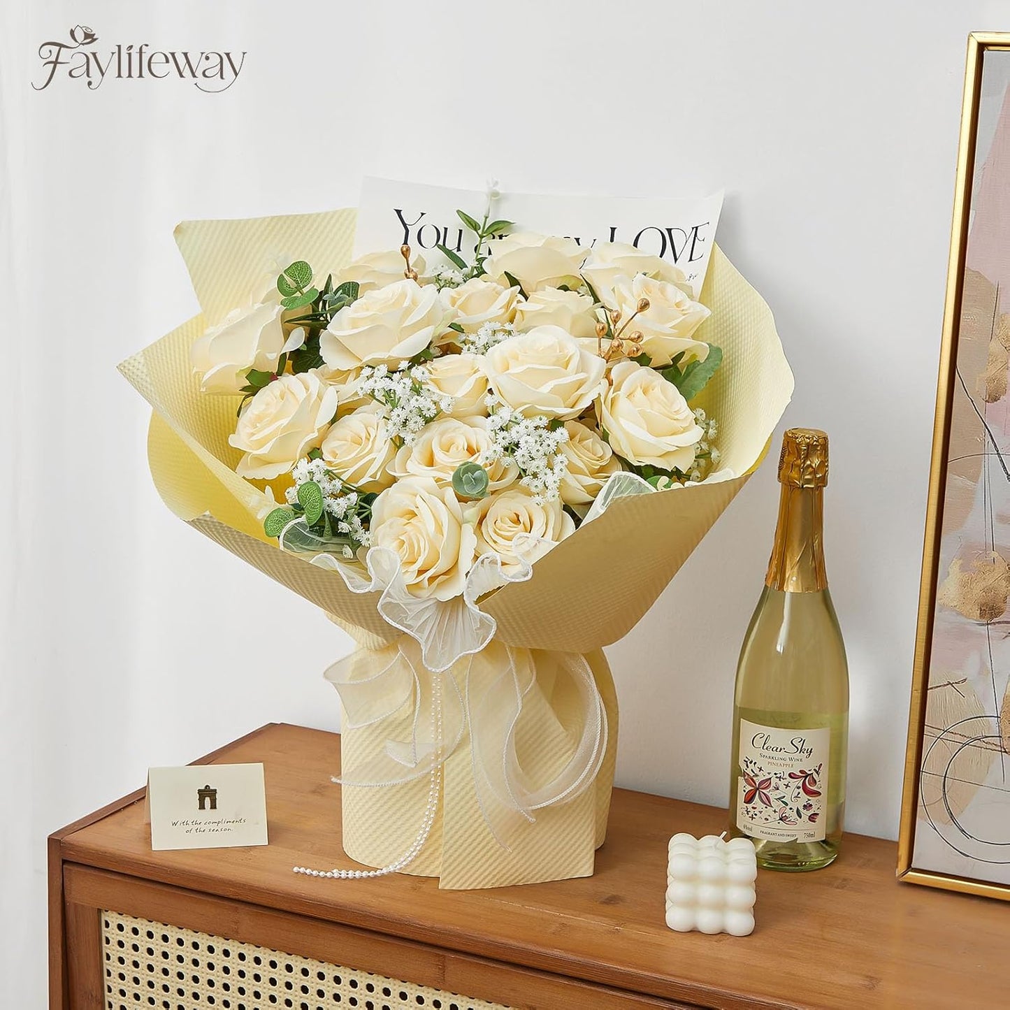 20PCS Artificial Roses Flowers, 3.9'' Silk Flower Head Fake Champagne Rose with Long Stems, Realistic Faux Roses Bouquet for DIY Wedding Home Party Office Decoration