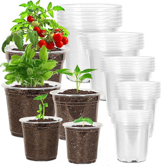 30 Pack 3.5/4/5/6/7 Inch Clear Nursery Pots with Drainage Holes, Transparent Plastic Pots for Plants, Reinforced Seed Starter Pots Flower Pots