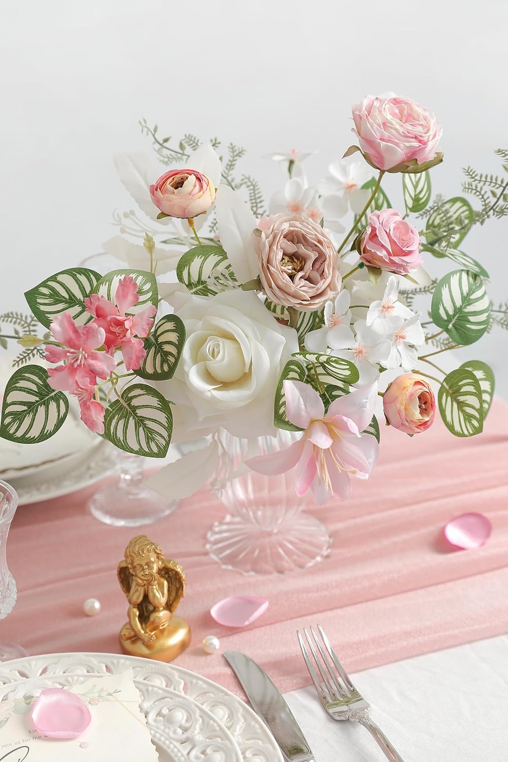 White Pink Artificial Flowers Silk Fake Roses Peonies Greenery Combo Box Set for DIY Wedding Bouquets Bridal Shower Centerpieces Floral Arrangements Party Tables Home Decoration