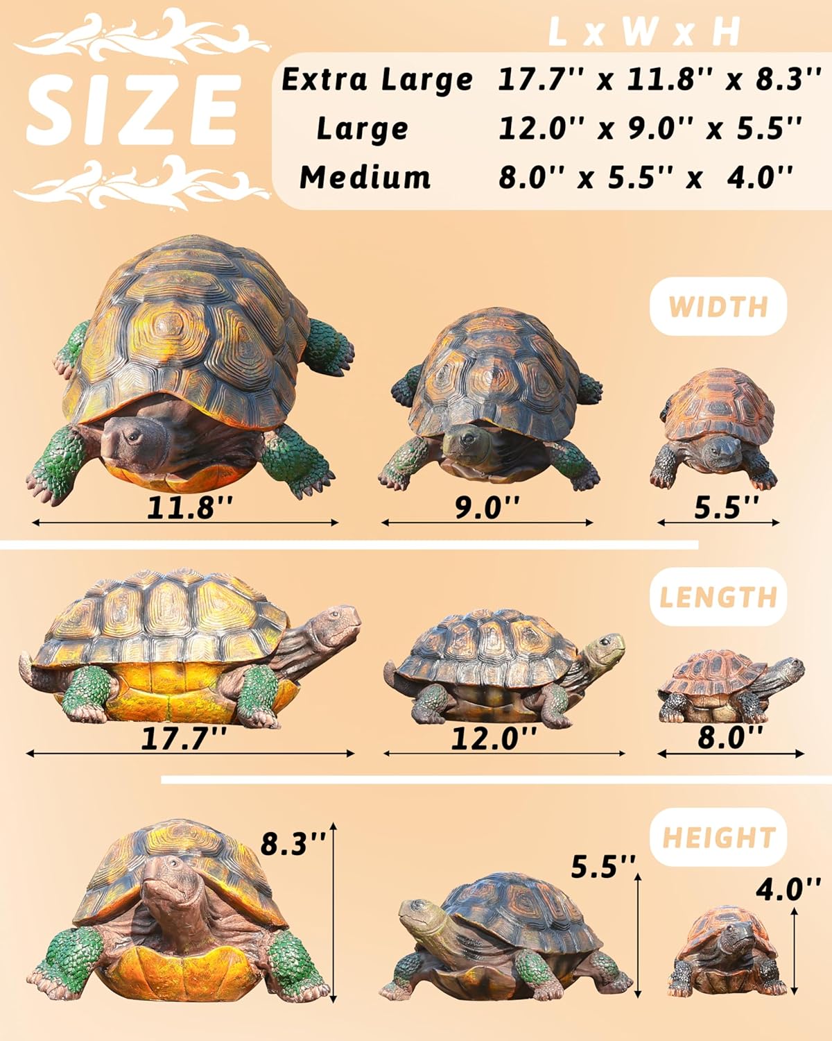 Turtle Statue,Resin Garden Sculpture Indoor/Outdoor Yard Lawn Ornament,Home Decor (Extra Large)