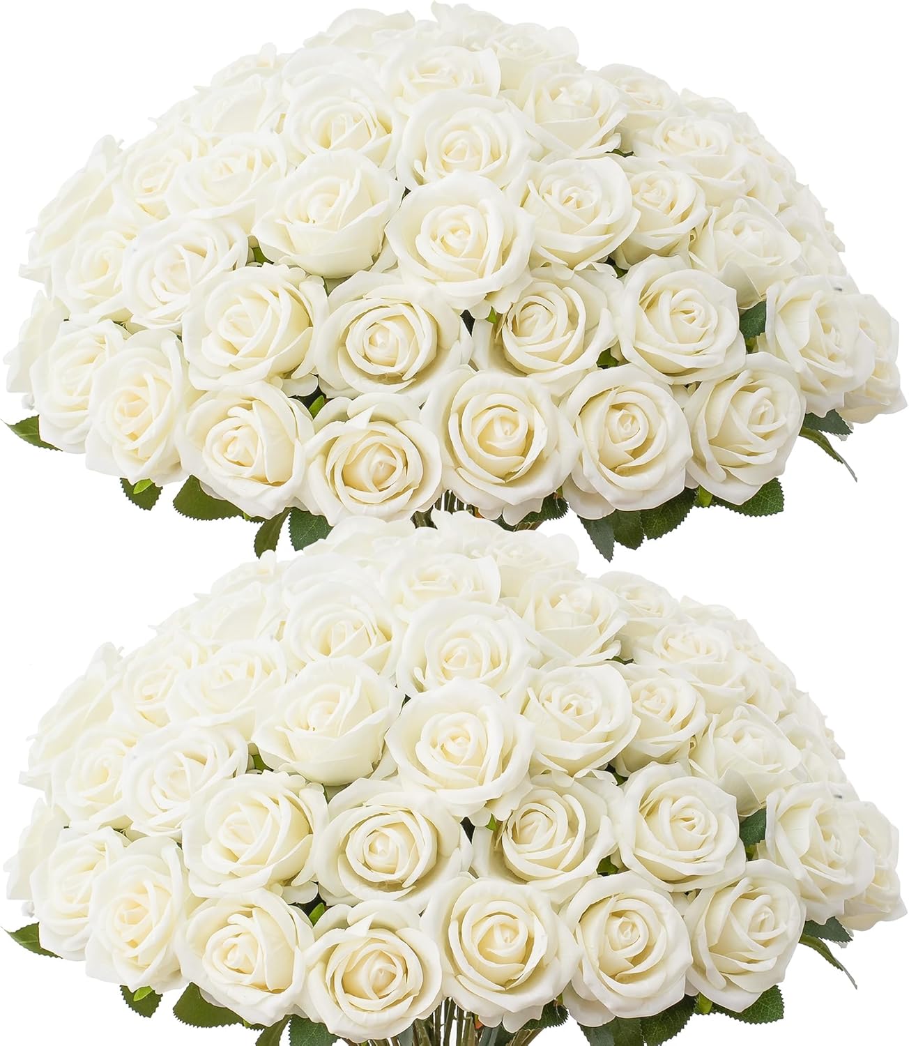 50 PCS Fake White Roses, Artificial White Flowers Bulk Realistic Silk Faux Roses with Stems for Wedding Decorations Table Centerpieces Bridal Bouquet DIY Floral Arrangement Event Party Home Decor