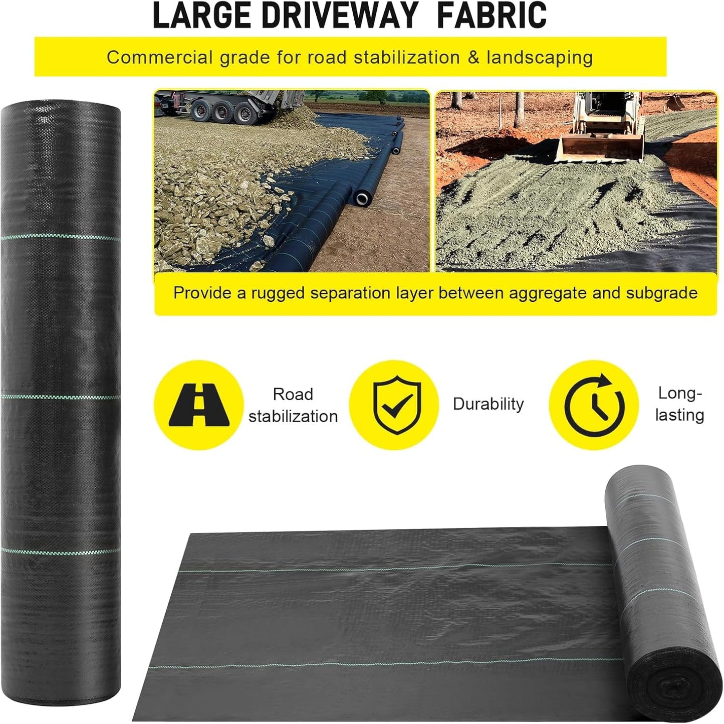 Doniks 13x200ft Driveway Fabric,3.5OZ Commercial Heavy Duty Weed Barrier Fabric, Garden Landscape Fabric,French Drain Fabric for Erosion Control,Landscape Fabric,Weed Barrier,Construction Projects