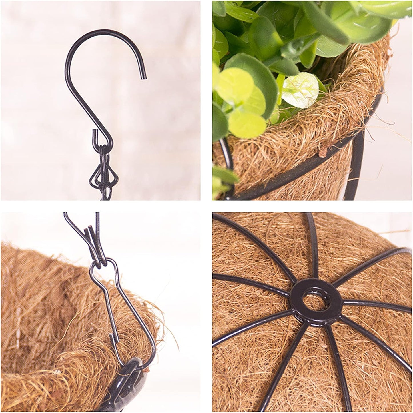 4 Pack Hanging Planter Basket Outdoor Large Hanging Flower Pots Indoor 12 inch with Coco Coir Liner Round Wire Plant Holder Chain Hanging Basket Garden for Home Decor Balcony Office1