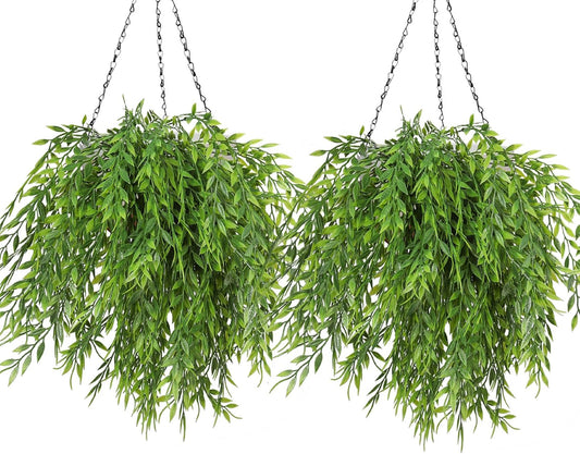 RECUTMS Artificial Weeping Willow 6Pcs,Plastic Leaves Twig Plants Greenery Fake Hanging Ivy Garland UV Resistant for Indoor Outdoor Home Garden Wall Baskets Wedding Party Table Planter Filler Decor