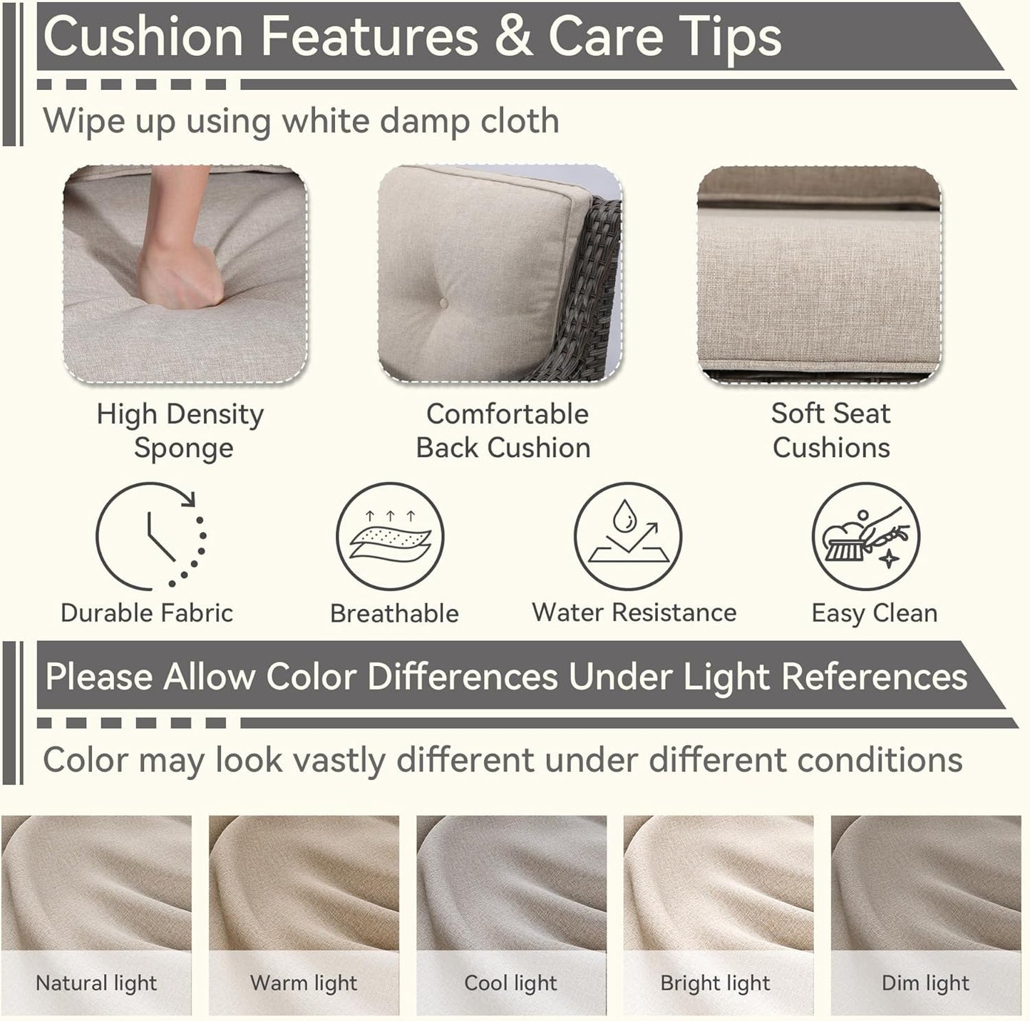 5 Pieces Outdoor Patio Furniture Set - Conversation Set Includes Wicker Swivel Rocker Chairs Set of 2, 2 Ottoman, 3 Seat Sofa, Suitable for Porch, Yard, Mixed Brown Rattan, Beige