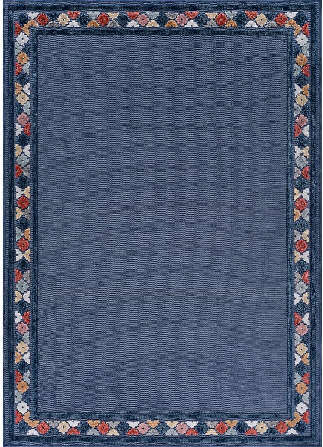 Beverly Rug Outdoor Rug 4x6 Modern Bordered Area Rugs for Indoor and Outdoor Patio Easy to Clean Non Shedding Living Room Porch Garden Washable Outside Carpet (4 x 6 Blue)