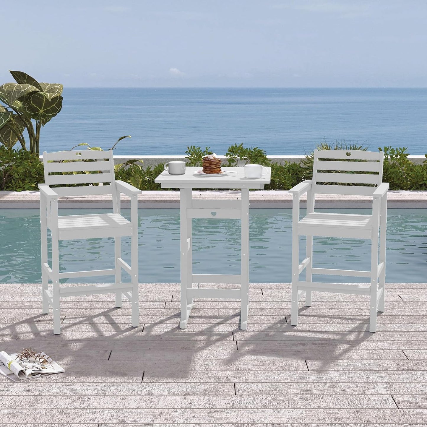 Adirondack Outdoor Bar Table, Durable HDPE Composite, Weather Resistant, Easy to Clean, Perfect for Backyard and Poolside Use, White