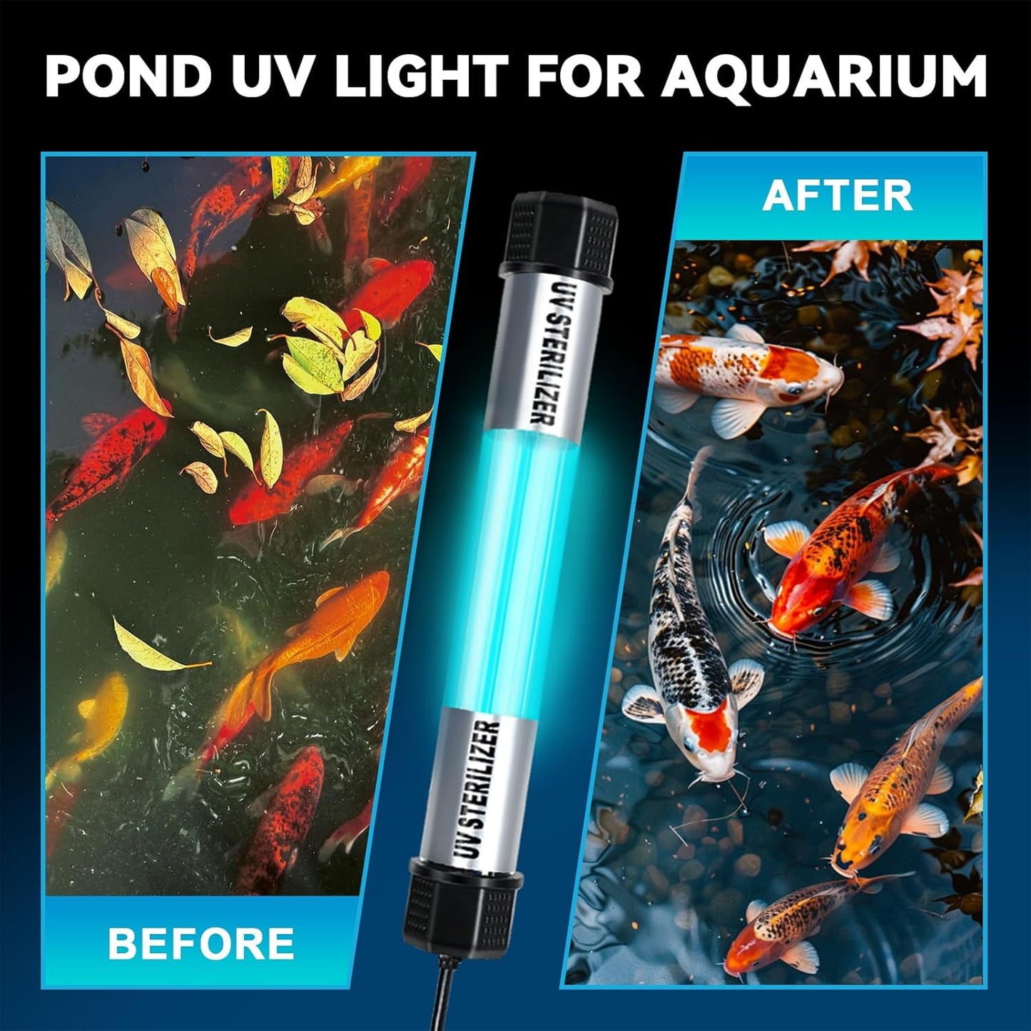 60W Pond UV Light, Waterproof Aquarium UV Light for 500-5000 Gallon, UV Pond Water Purifier for Koi Pond Algae Control in Koi Ponds, Cold Pools, Aquariums, Swimming Pools, Spas and Fish Tanks