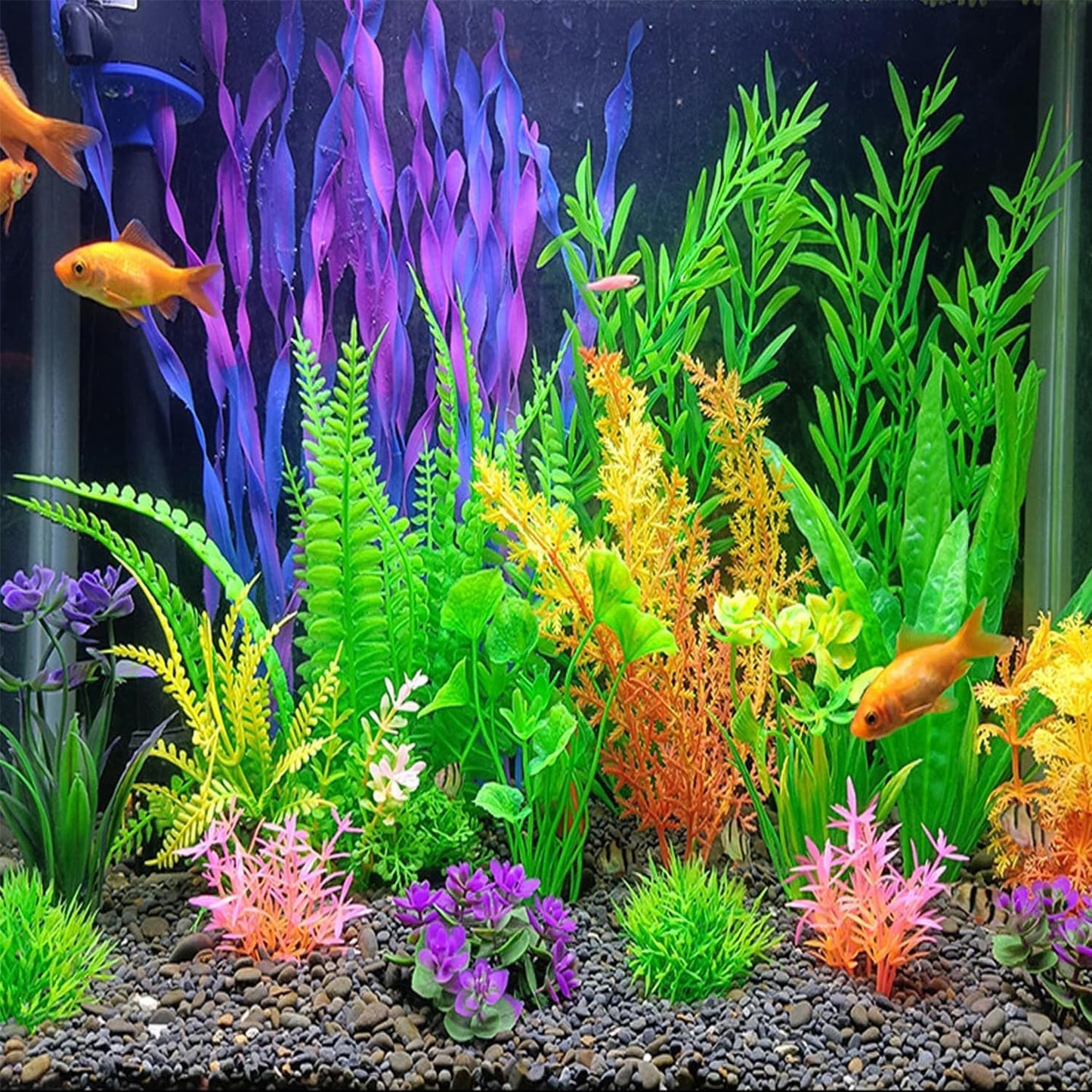 18 Pieces Colorful Artificial Fish Tank Decorations, Aquarium Decorations Fish Tank Purple and Green Artificial Plastic Plants