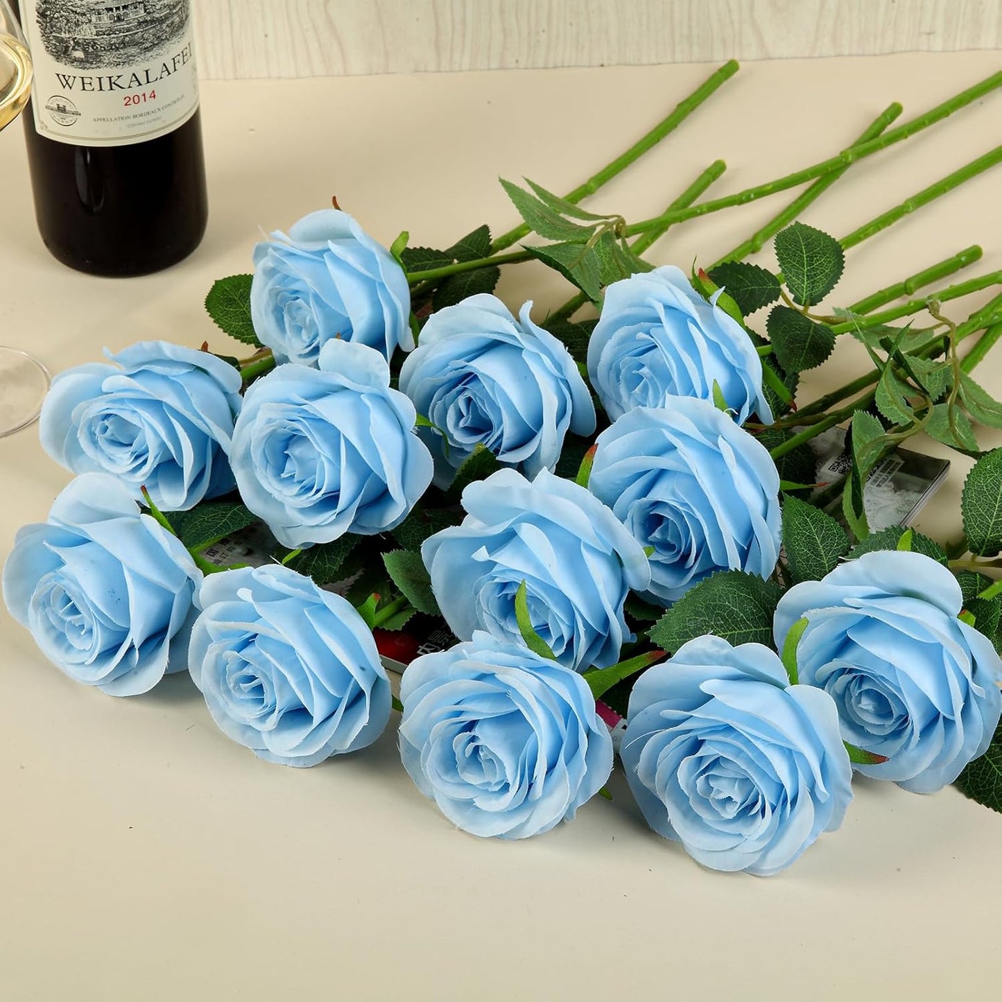 12pcs Roses Artificial Flowers Fake Roses Blue Silk Roses Flowers Rose with Long Stems for Wedding Home Party Centerpieces Decorations