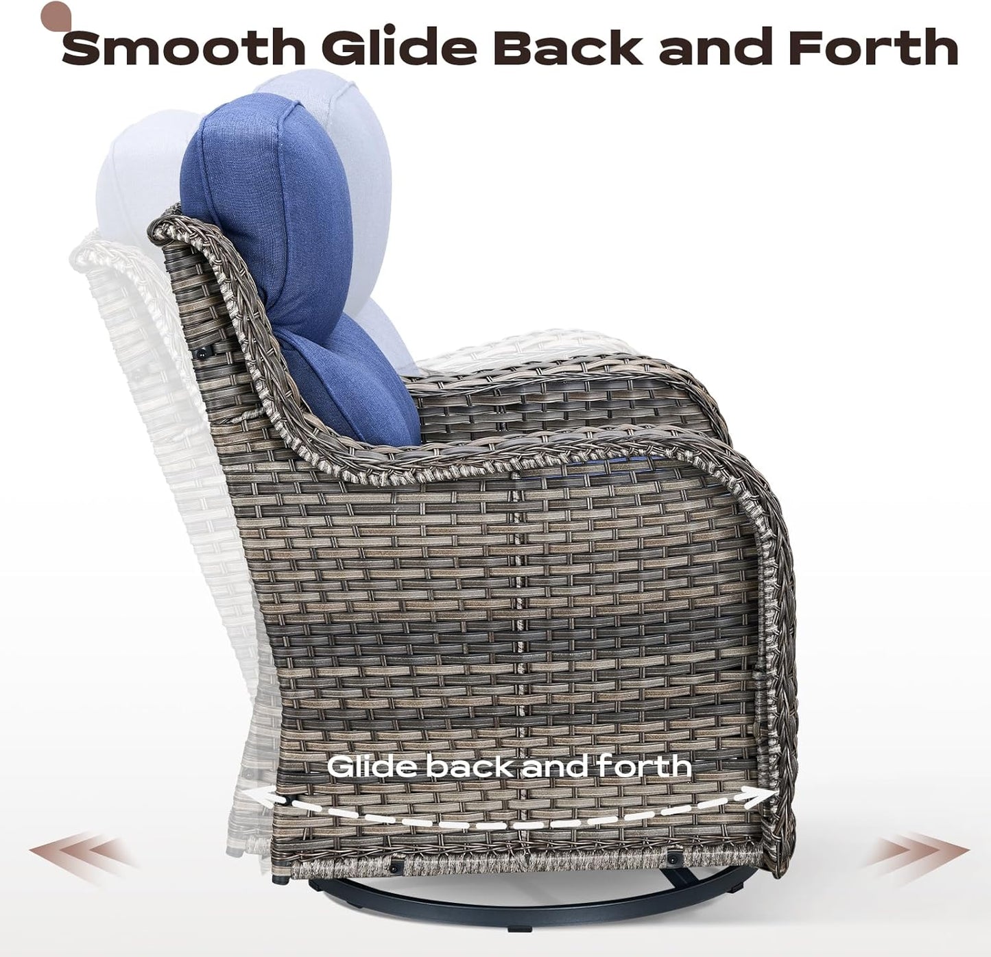 6 Piece Outdoor Patio Swivel Rocker Chairs, Waterproof Wicker, High Back, Deep Seating, Wide Armrest, Upgraded 6 inch Thick Cushions, Side Table, Ideal for Deck Porch Yard, Mixed Grey/Blue