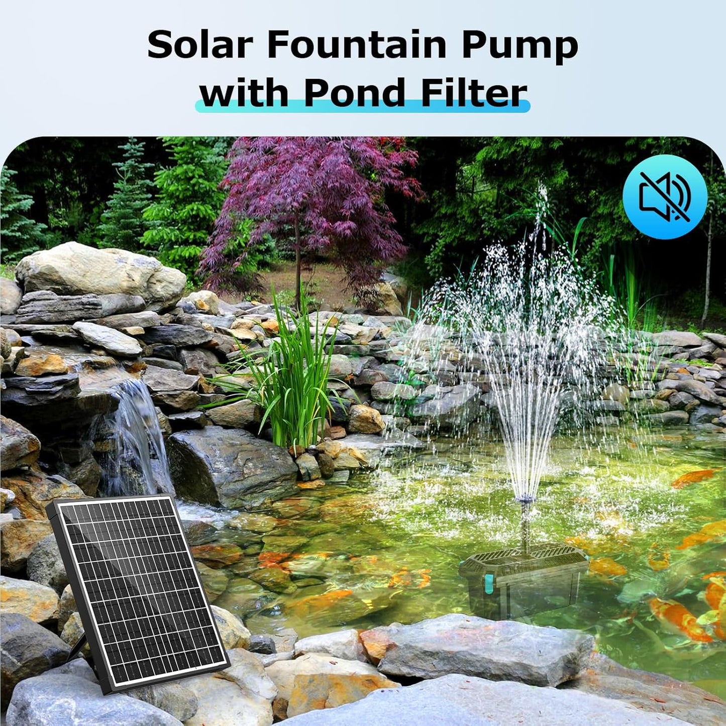POPOSOAP Solar Pond Filter with Fountain Pump, 20W Solar Powered Water Pump and Pond Filters for Outdoor Ponds Fish Tank Garden Pool Water Feature Waterfall
