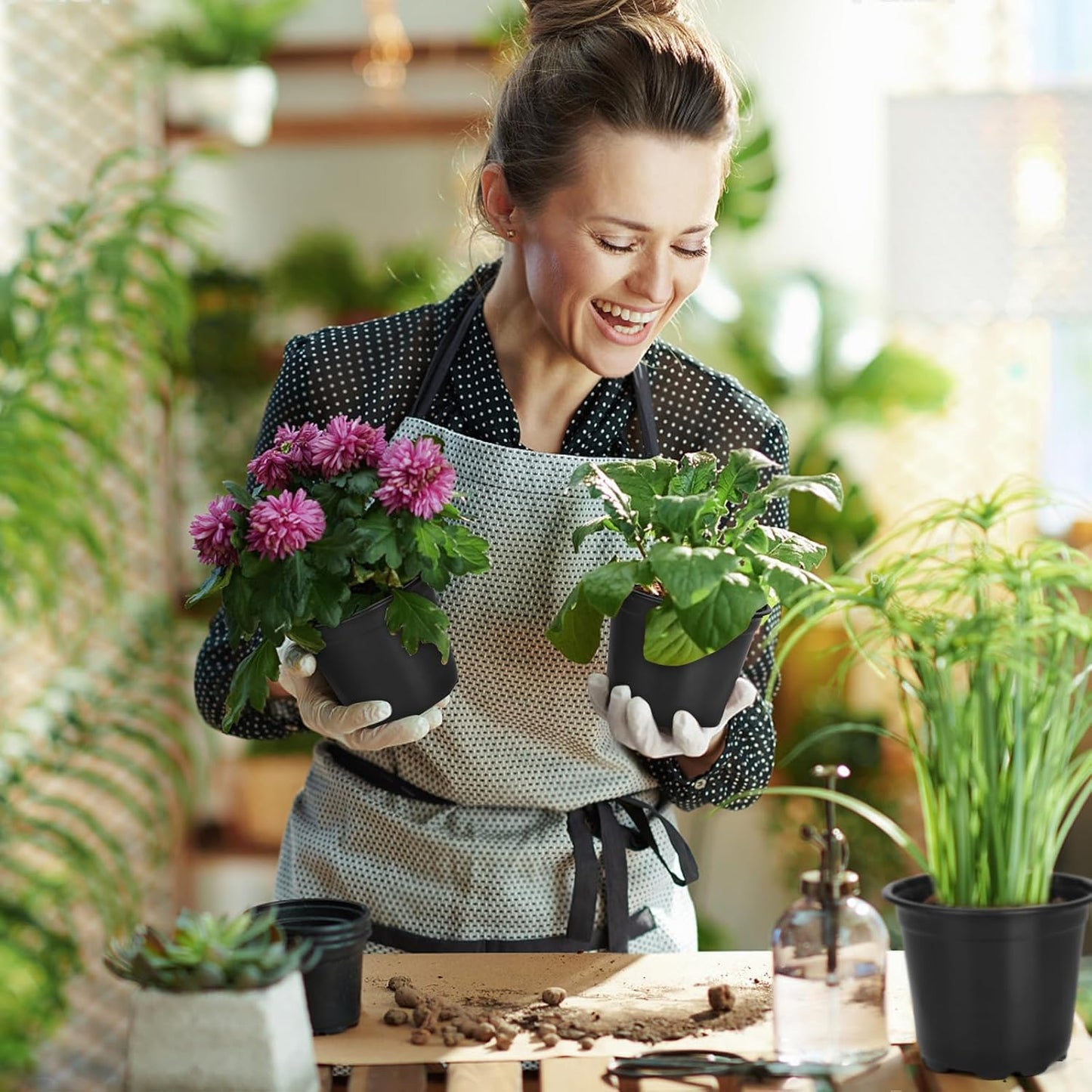 60 Pack 4 Inch Nursery Pots for Plants, Plastic Seeds Starter Pots with Drainage Holes, Small Plastic Plant Nursery Pots for Succulents Seedling Cutting Transplanting (60, 4 Inch)