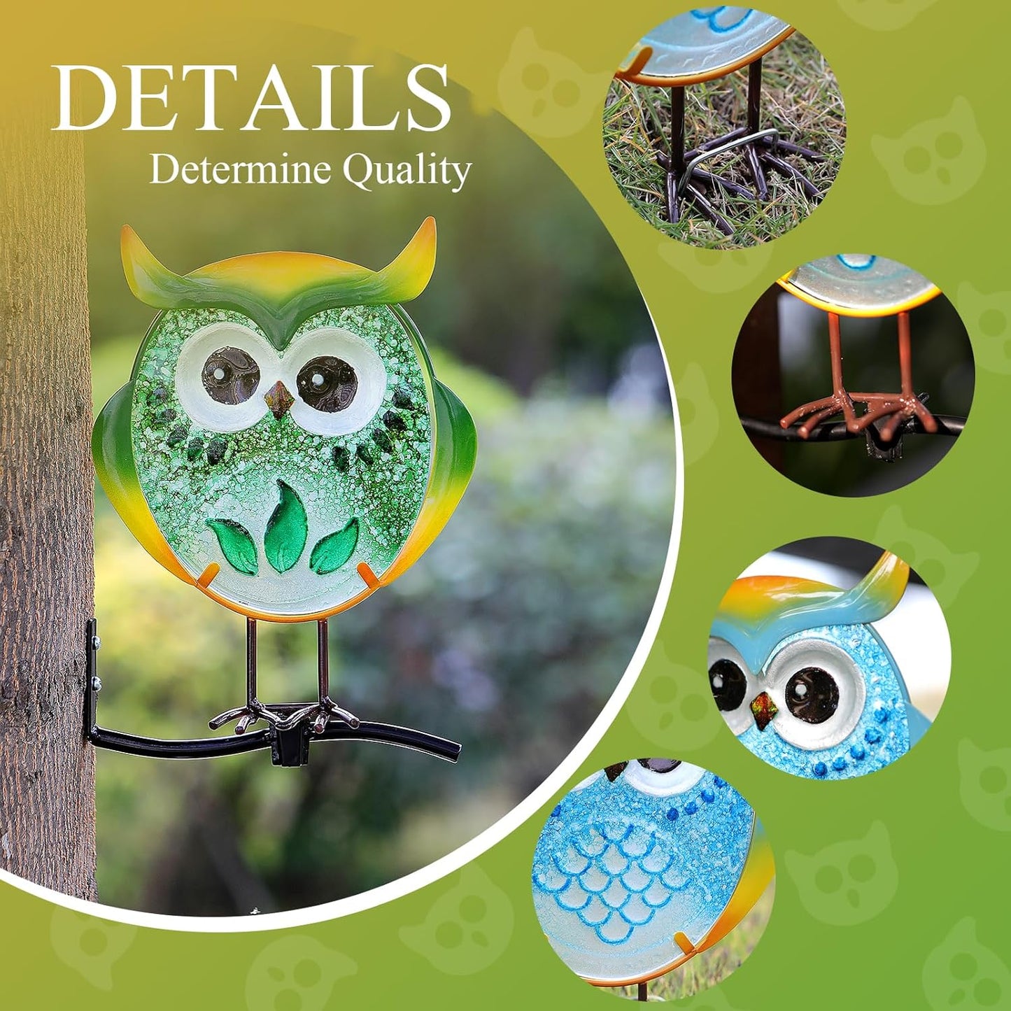 Owl Garden Decor for Outside, Stand & Tree Hugger Outdoor Owls Statues Yard Art Set of 3, Funny Metal & Glass Figurines Gifts for Grandma Mom Women