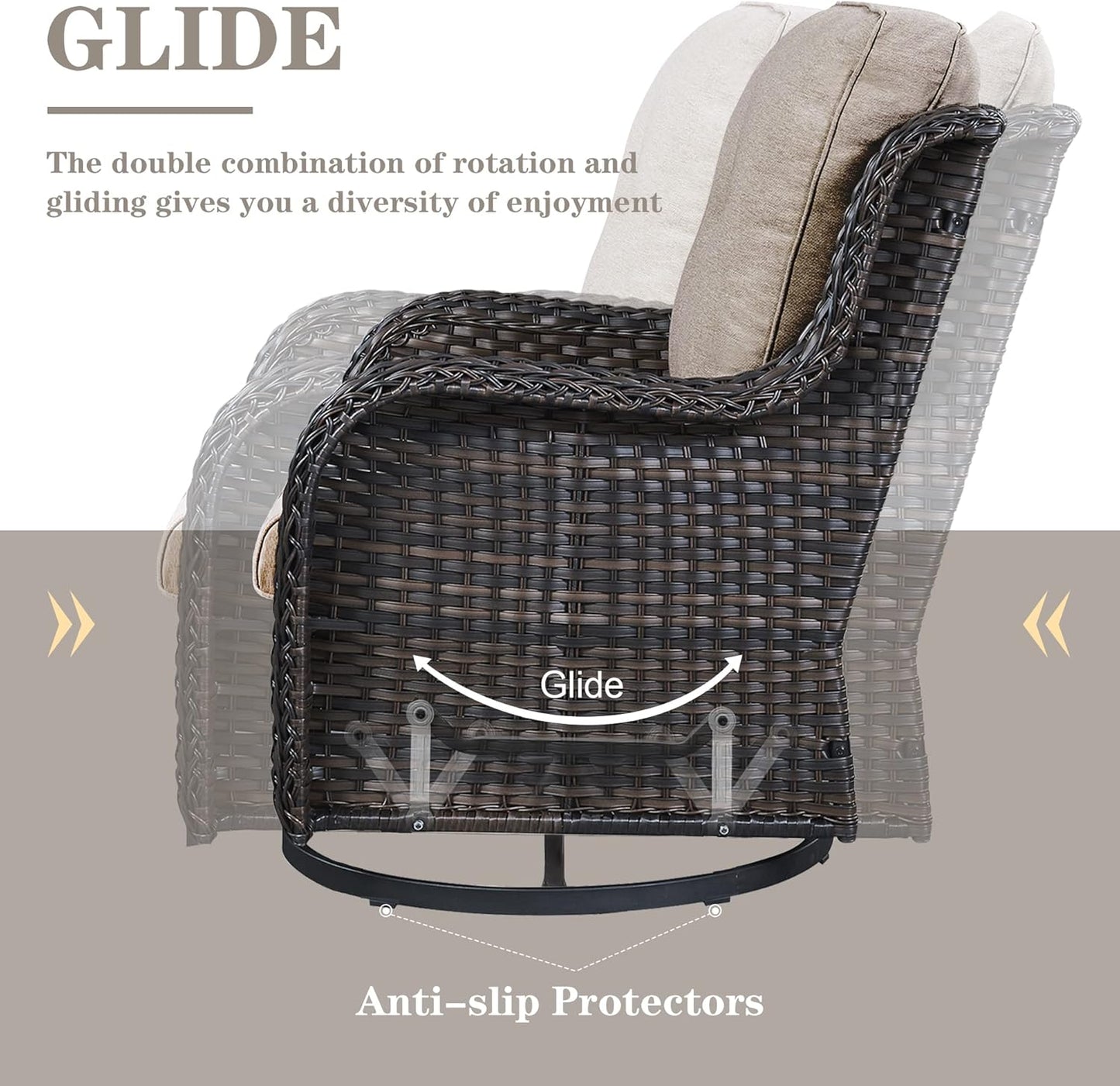 5 Pieces Patio Furniture Sets Wicker Outdoor Furniture, Rattan Patio Swivel Glider Chairs with 2 Ottoman and Glass Side Table