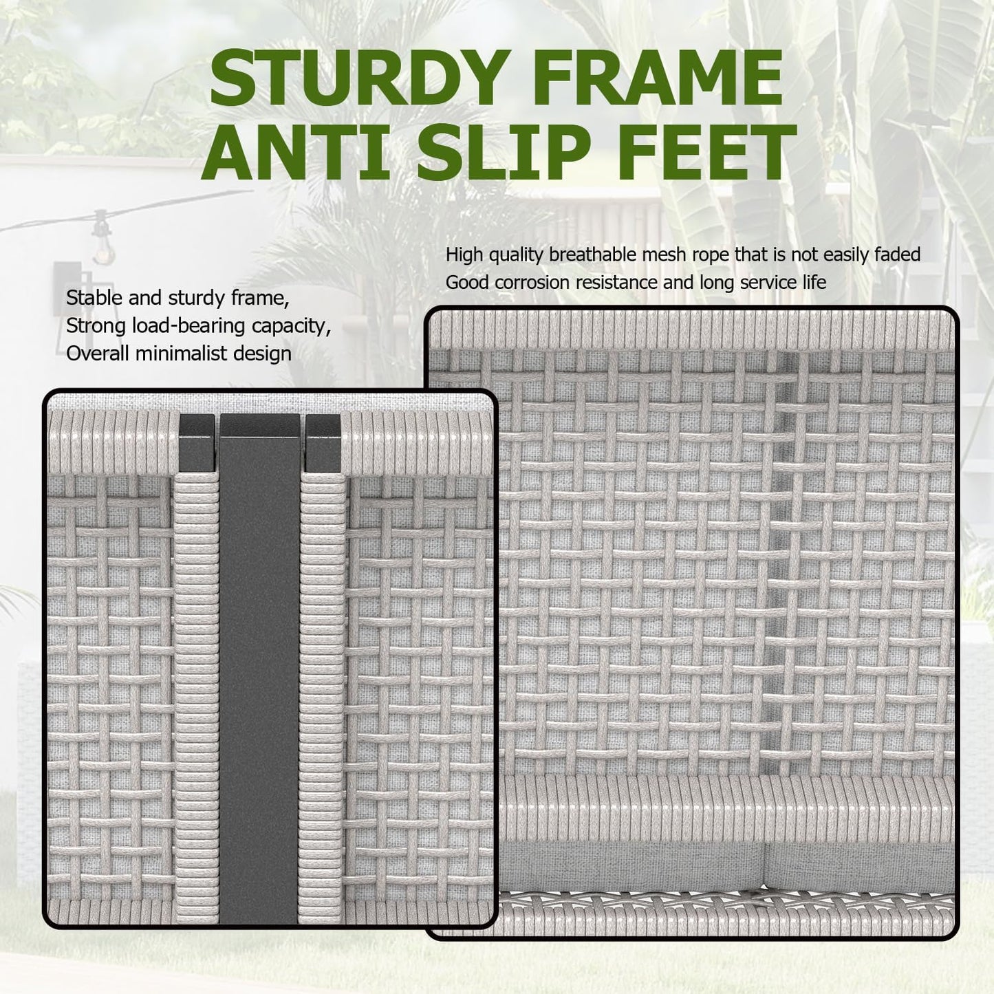 Aluminum Outdoor Patio Furniture Set 5 Seat, Patio Conversation Set with Durable Mesh Rope Weaving, Wide Armrests and Seats, Metal Sofa Set for Patio Grey