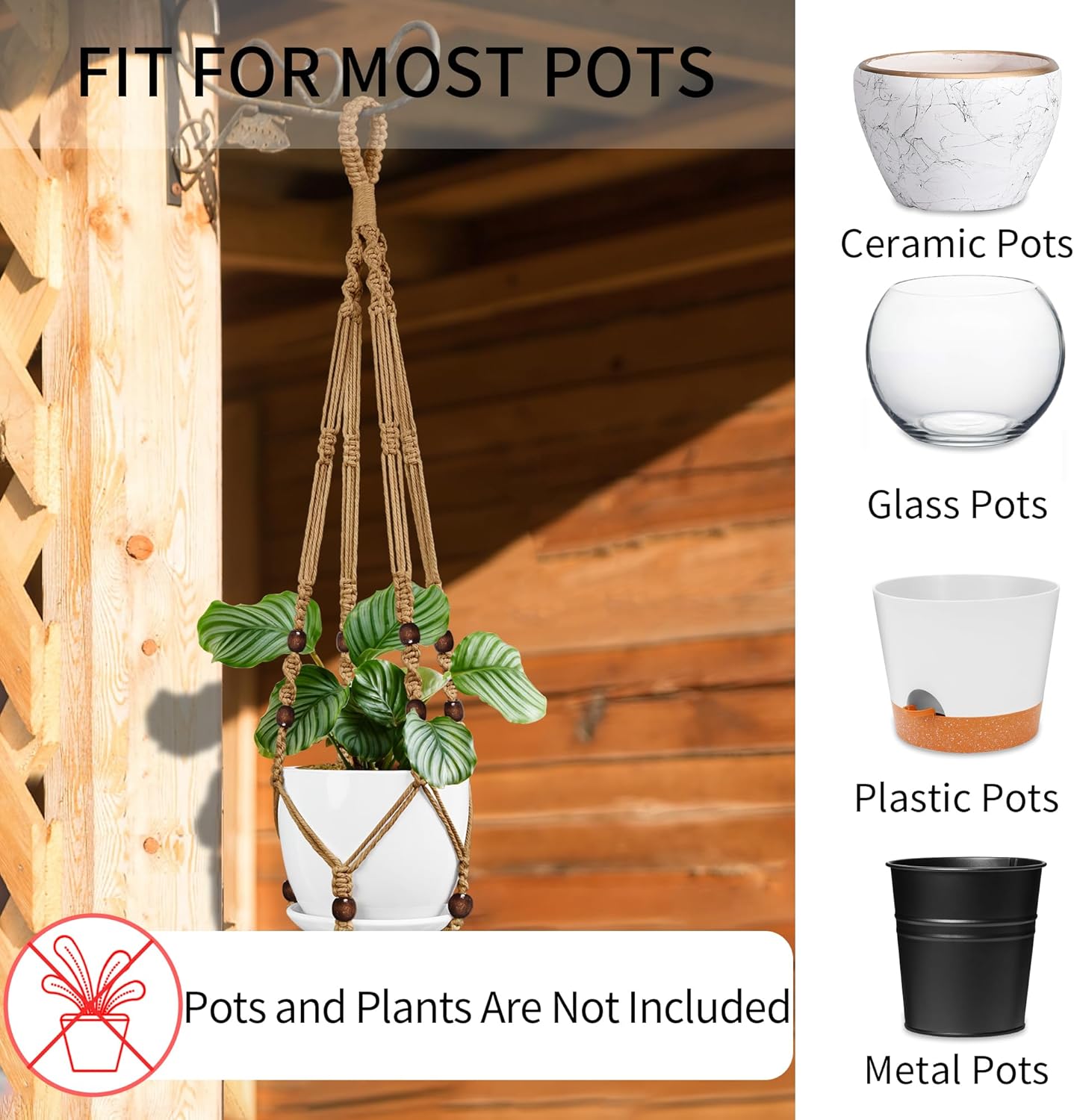 3 Pack Macrame Plant Hanger - 43"/35"/29" Different Sizes, Hanging Planter Basket Flower Pot Holder for Indoor Outdoor, with Wood Beads, Boho Home Decor, Brown (POTS NOT Included)