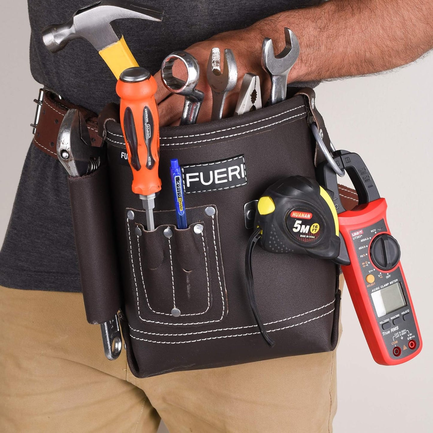 FUERI Leather Tool Pouches Carpenter Pouch Electrician Bag Tools Belt Suspenders Organizer for Men Construction Heavy Duty Iron Work