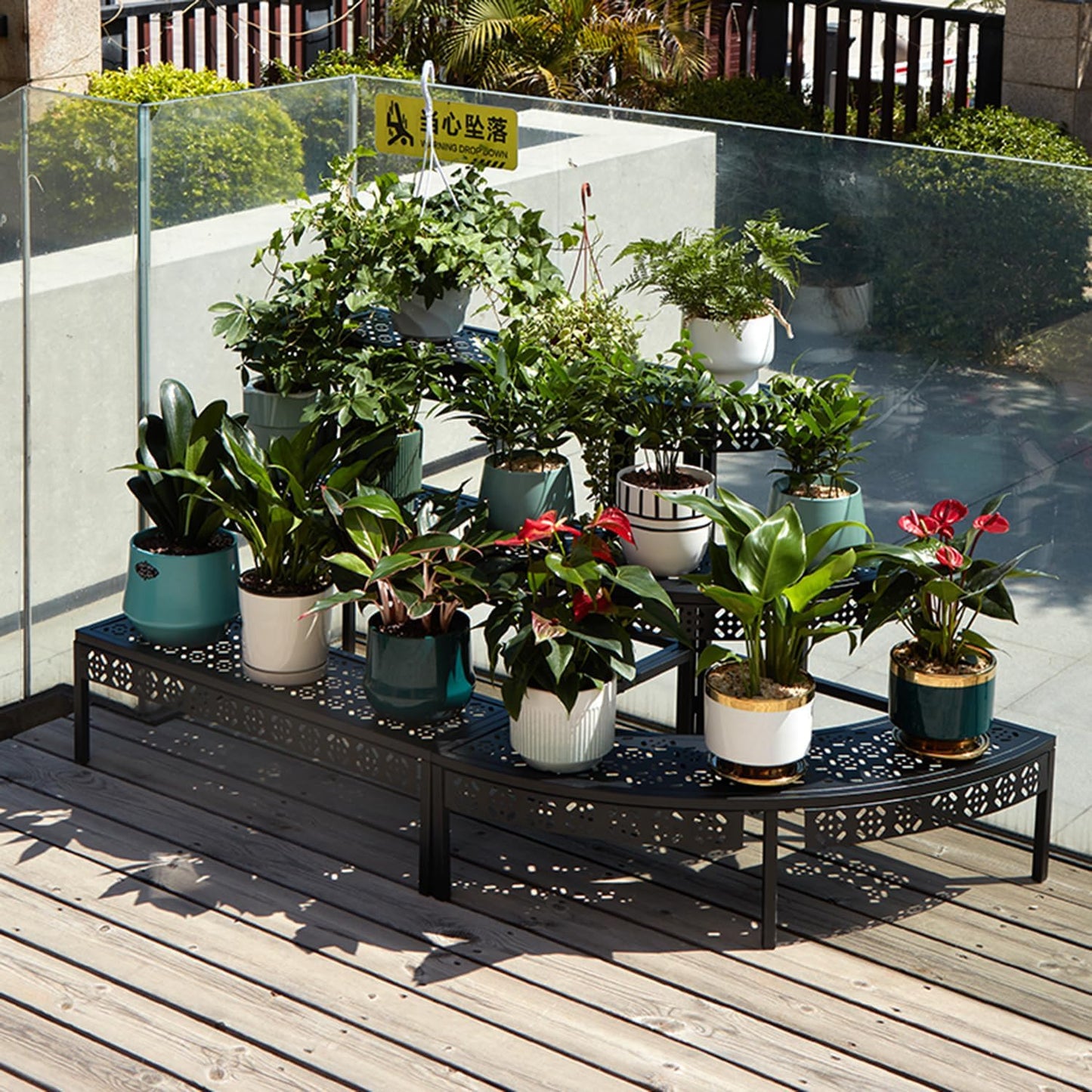 3 Tier Metal Plant Stand,Rectangle or Round Decorative Flower Step,Garden Shelf Flower Pot Holder Storage Organizer Rack for Indoor Outdoor Use