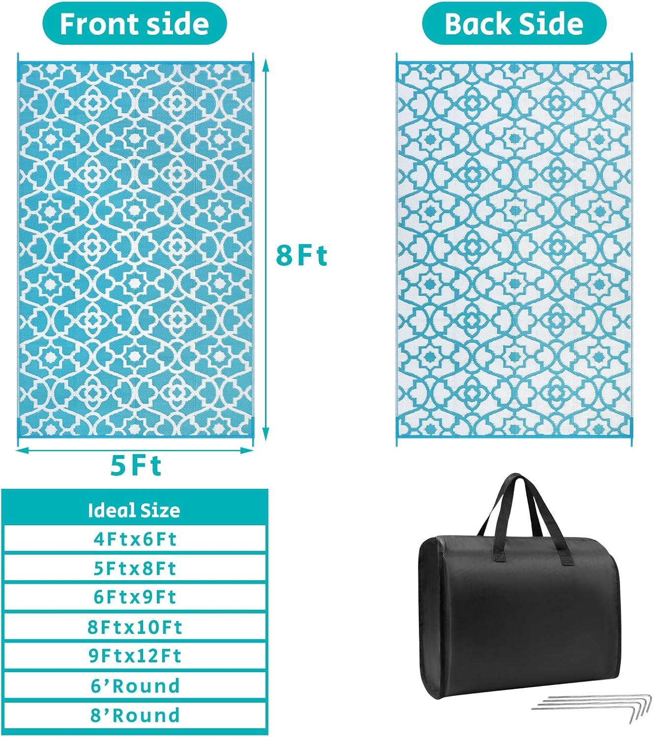 HEBE Outdoor Rug Waterproof 5x8, Plastic Straw Rug Camping Rug, Reversible Outdoor Patio Rugs RV Mat Clearance, Indoor Outside Floor Carpet for Porch,Deck,Camper,Balcony,Backyard