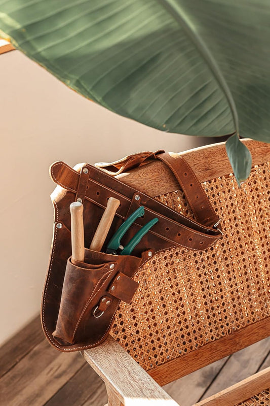 Garden Florist Tool Belt for Men | Leather Tool Belt for Women | Handmade Belt for Gardener, Electrician, and Carpenter | Leather Florist Belt (Brown CrazyHorse) (Brown with engraving, one size)