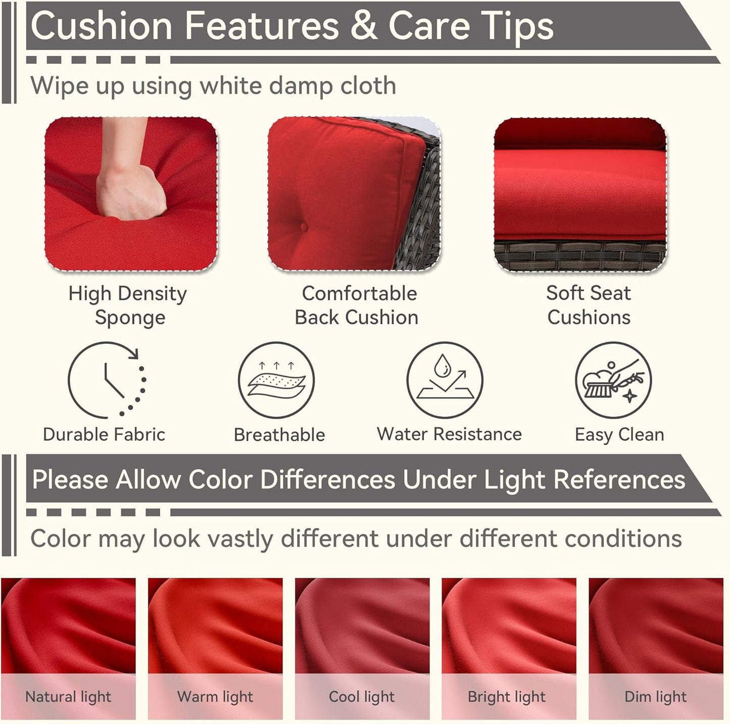 7 Pieces Outdoor Patio Conversation Set, Wicker Furniture Set Includes 3-Seat Sofa, Patio Rattan Dining Chair Set of 4, 2 Ottomans, for Porch, Yard, Mixed Brown Rattan, Red