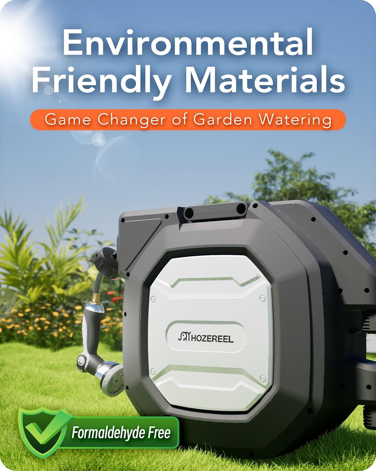 5/8" x 100 ft Heavy Duty Retractable Garden Hose Reel by HOZEREEL, Outdoor Garden Hose Reels - Self Retract Wall Mount Hose Reel Automatic Storage, Any Length Lock, 10 Pattern Nozzle