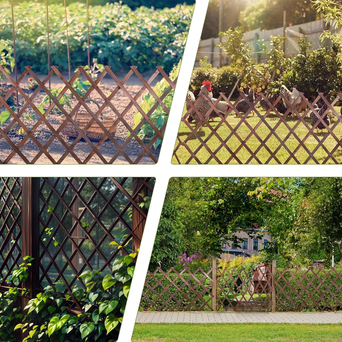 4 Pcs Expandable Garden Trellis, 38" x 89" Large Wooden Lattice Fence Wall Panel Lattice Trellis for Climbing Plants Outdoor Ivy Vine Rose Clematis for Garden Patio Room Decor (4)