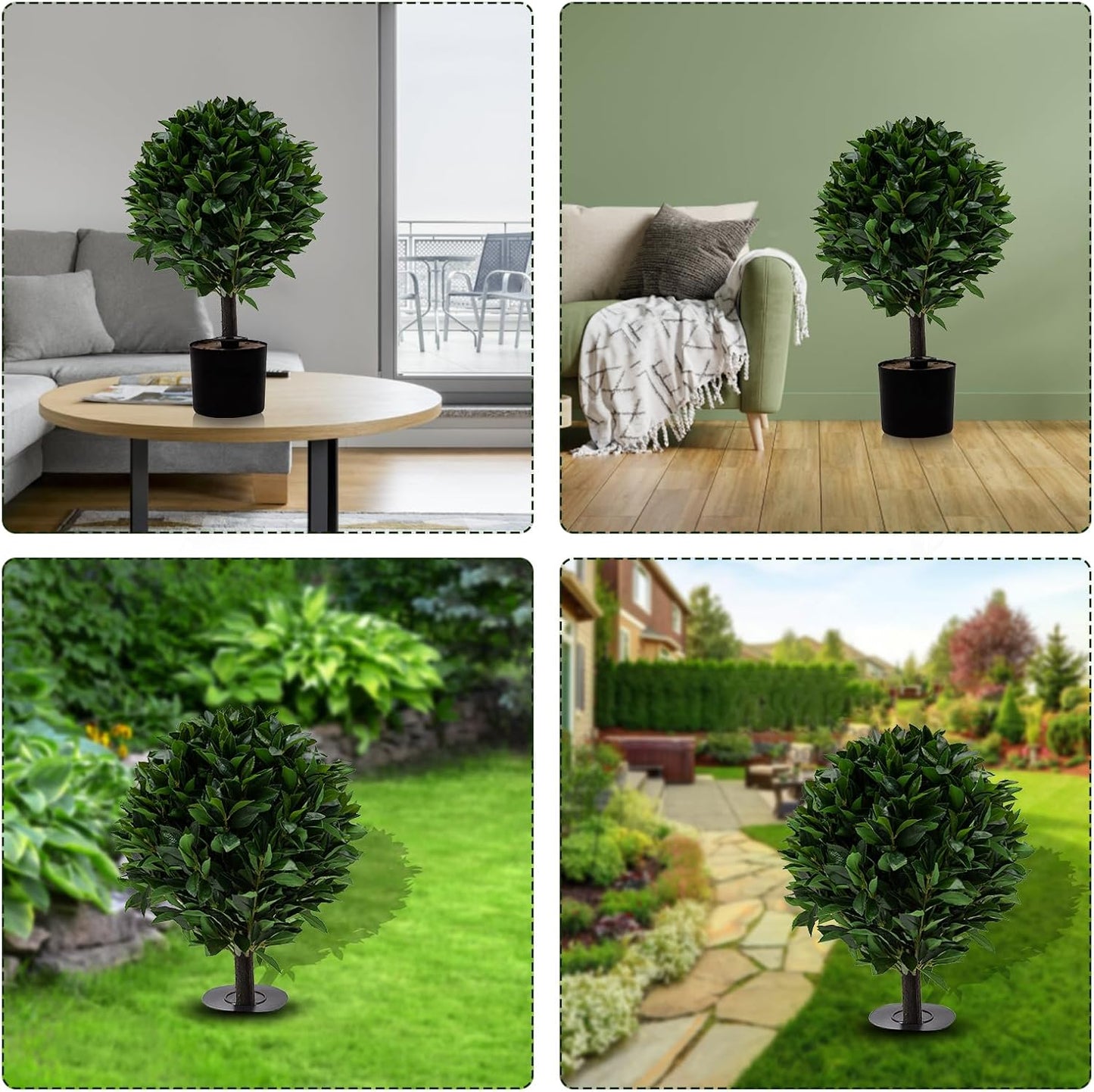 24" Outdoor Evergreens in Outdoor Artificial Shrub Potted Plant Plant for Indoor Porch of Home and Office 2 Pieces a Set Topiary Trees Faux Boxwood with Spike. Easy to Push in The Ground