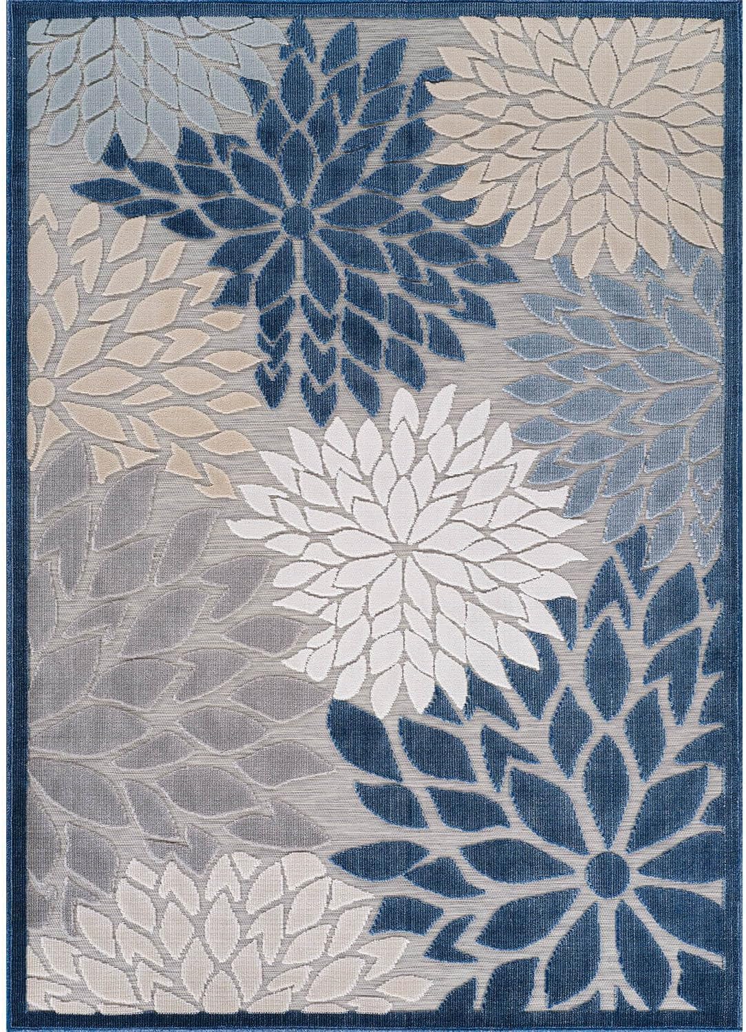 Beverly Rug Outdoor Rug 10x14 Large Modern Floral Tropical Area Rugs for Indoor and Outdoor Patio Easy to Clean Non Shedding Living Room Porch Garden Washable Outside Carpet (10 x 14 Blue)