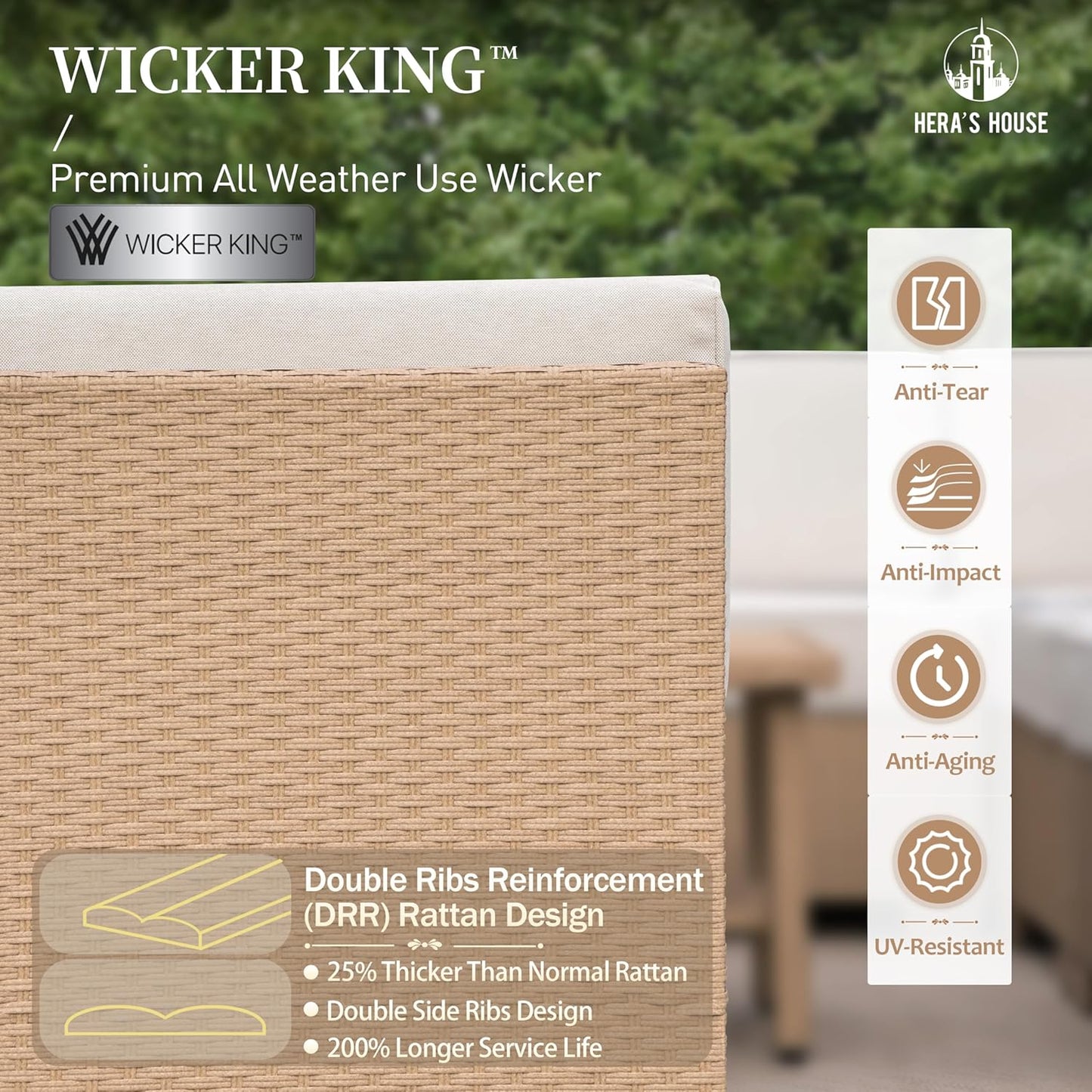 HERA'S HOUSE Patio Loveseat Set, All-Weather 2 Seats Outdoor Sectional Wicker Sofa, 5.5" Thick Cushions, 5.9" Wide Armrests, 2-Piece Modular Conversation Set for Patio, Lawn, Backyard, Garden