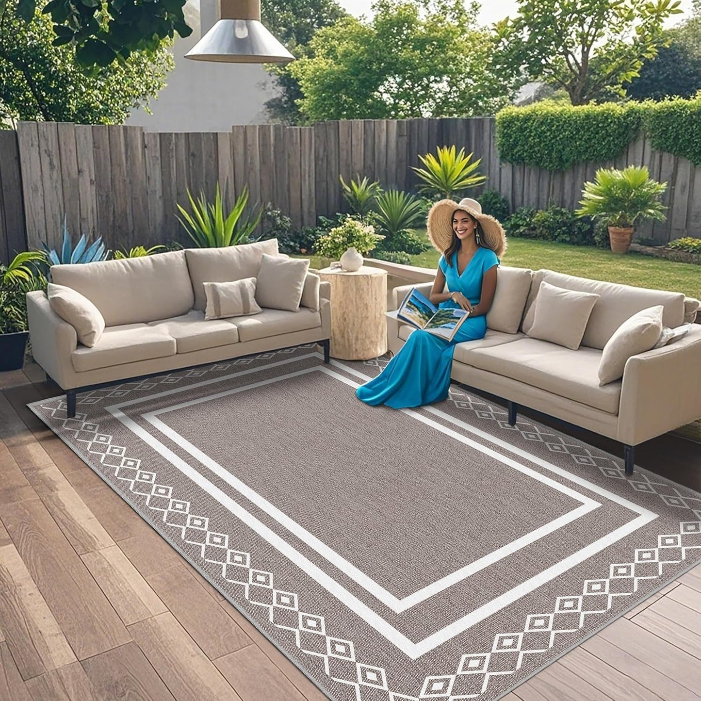 Outdoor Patio Rug, Outside Rectangular Carpet, Moroccan Geometric Rugs, Washable Large Indoor Outdoor Rug Mats for RV, Picnic, Backyard, Deck, Balcony, Porch, Beach 5'x8'