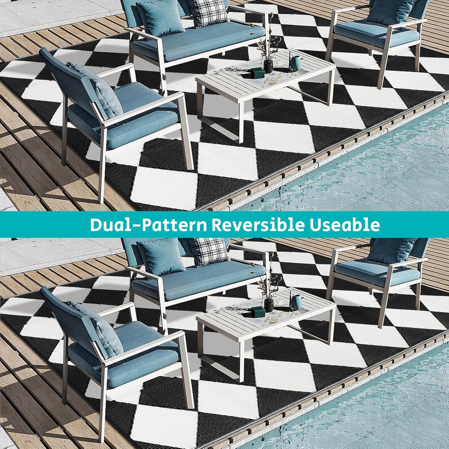 HEBE Outdoor Rug Waterproof 9x12, Reversible Plastic Straw Rug RV Camping Rug, Indoor Outdoor Patio Mat Clearance, Outside Carpet for Porch,Deck,Camper,Balcony,Backyard,Picnic