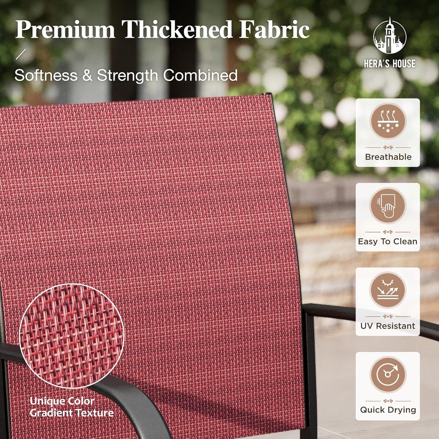 HERA'S HOUSE 5 Pieces Patio Dining Set, Patio Table and Chairs Set for 4, 4 x Red Textilene Dining Chair and 42" Metal Round Table for Lawn Garden Backyard Deck