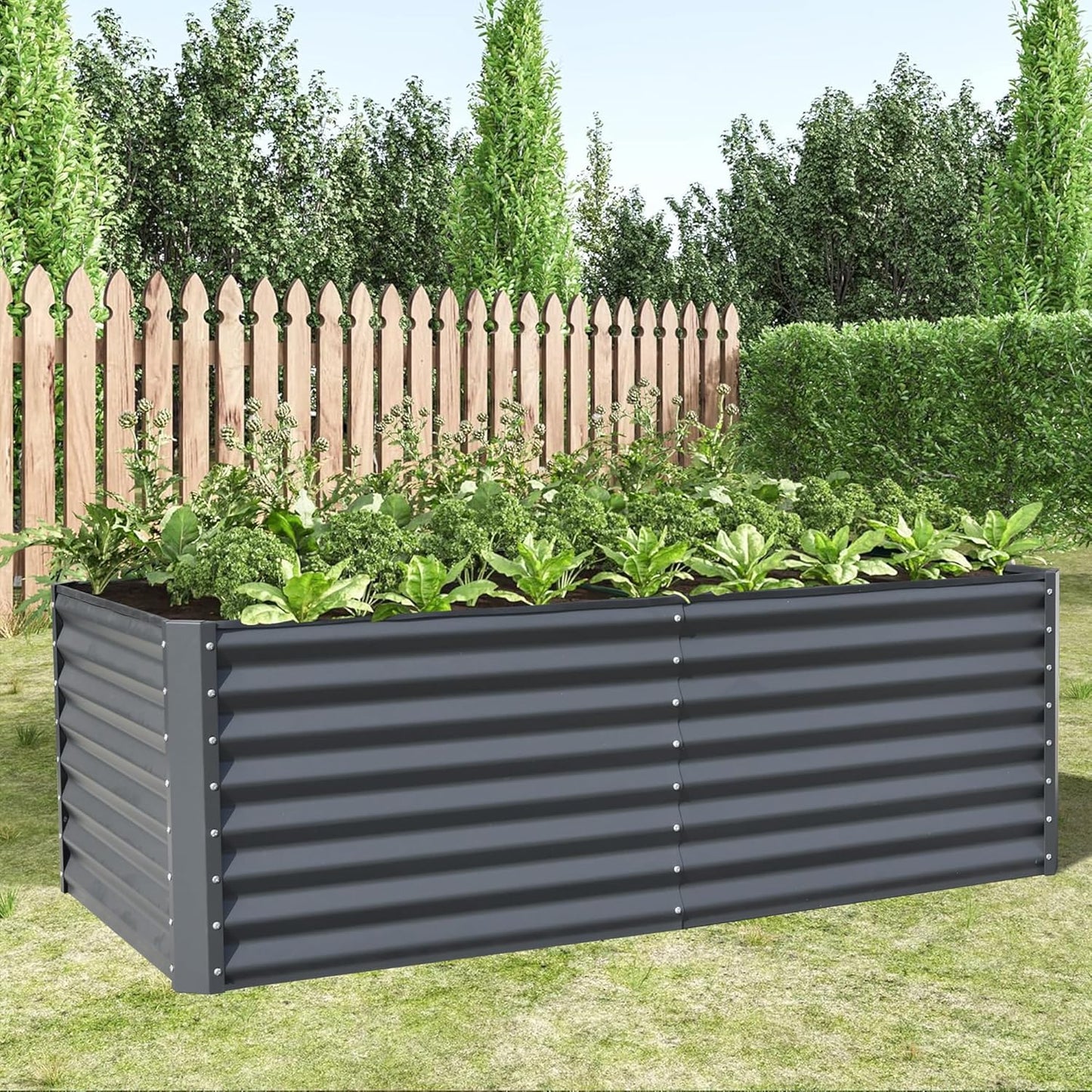 Domi Galvanized Raised Garden Bed, Outdoor Planter Garden Boxes Large Metal Planter Box for Gardening Vegetables Fruits Flowers, Dark Grey (6x3x2ft)