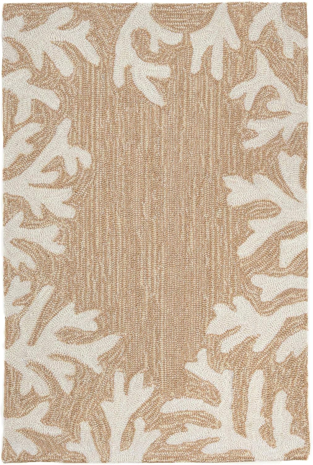 Liora Manne CAPRI Indoor/Outdoor Handmade Synthetic Blend Durable Area Rug - Traditional Border Coastal Beach Accent (Coral Border Neutral) (2'6" x 4')