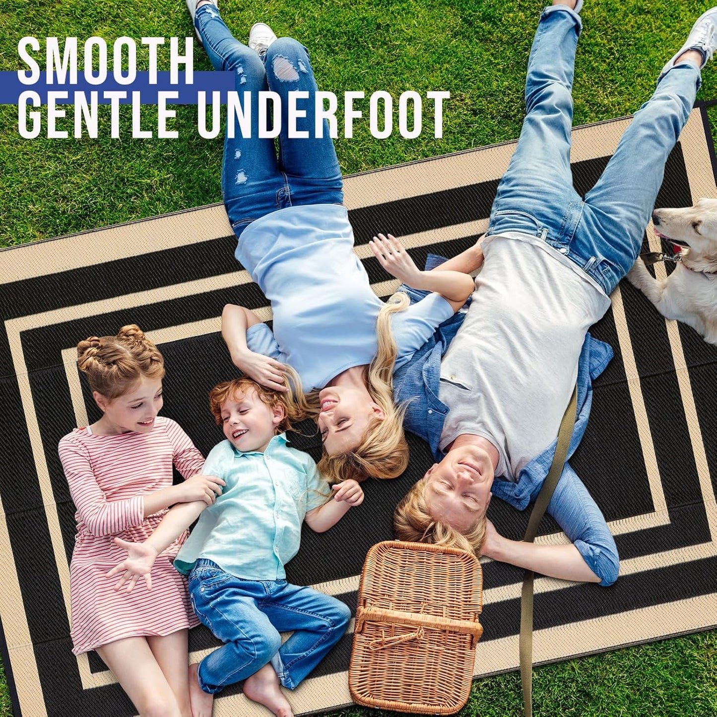 OLANLY Outdoor Rug 6x9 ft Waterproof, Reversible Outdoor Plastic Straw Rug, RV Mat, Indoor Outdoor Carpet Clearance for Patio, Camping, Balcony, Deck, Backyard, Black & Beige