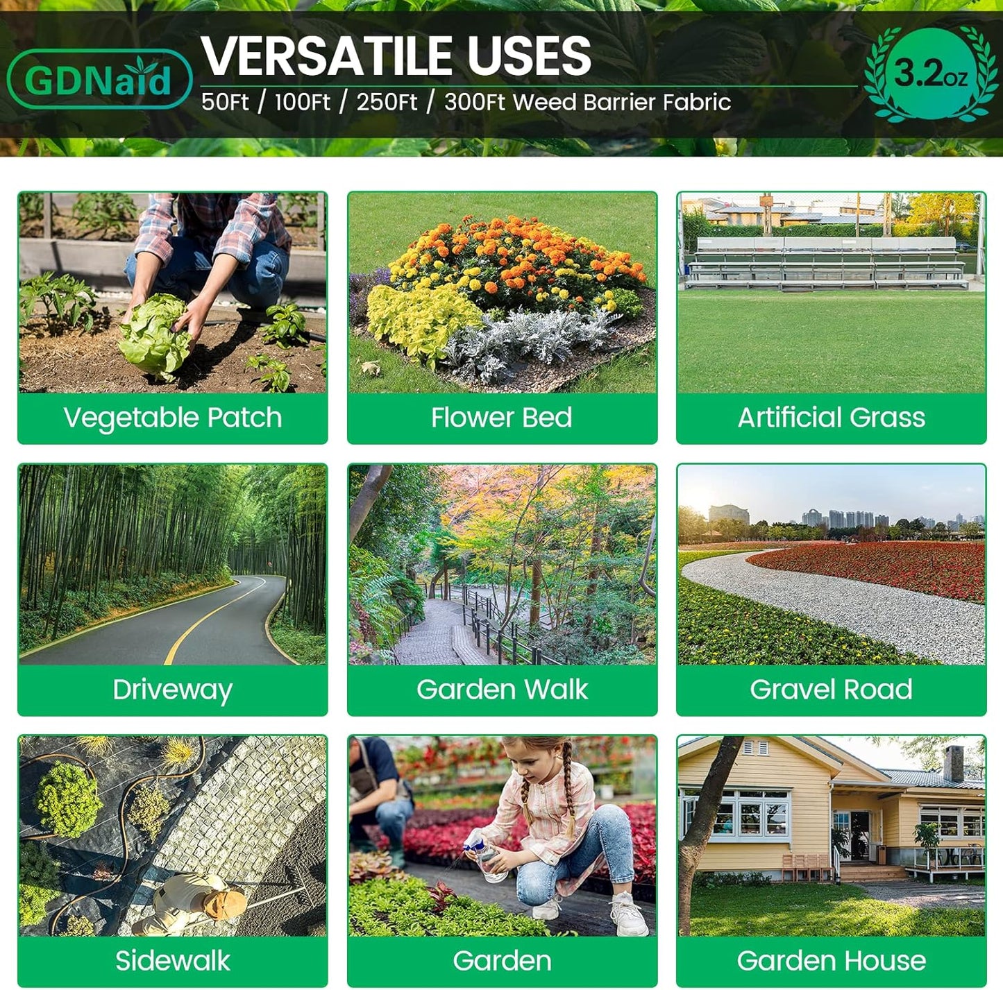 4ftx100ft Weed Barrier Landscape Fabric Heavy Duty, 3.2oz Weed Barrier Fabric, Easy Setup Woven Garden Weed Fabric Landscaping Fabric