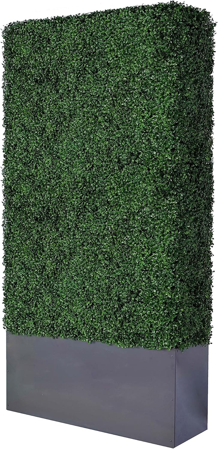 AGPL Artificial Hedge Wall (38" Width* 12" Deep* 96" Height) with Dark Gray Stainless Steel Planter Box (96.00)