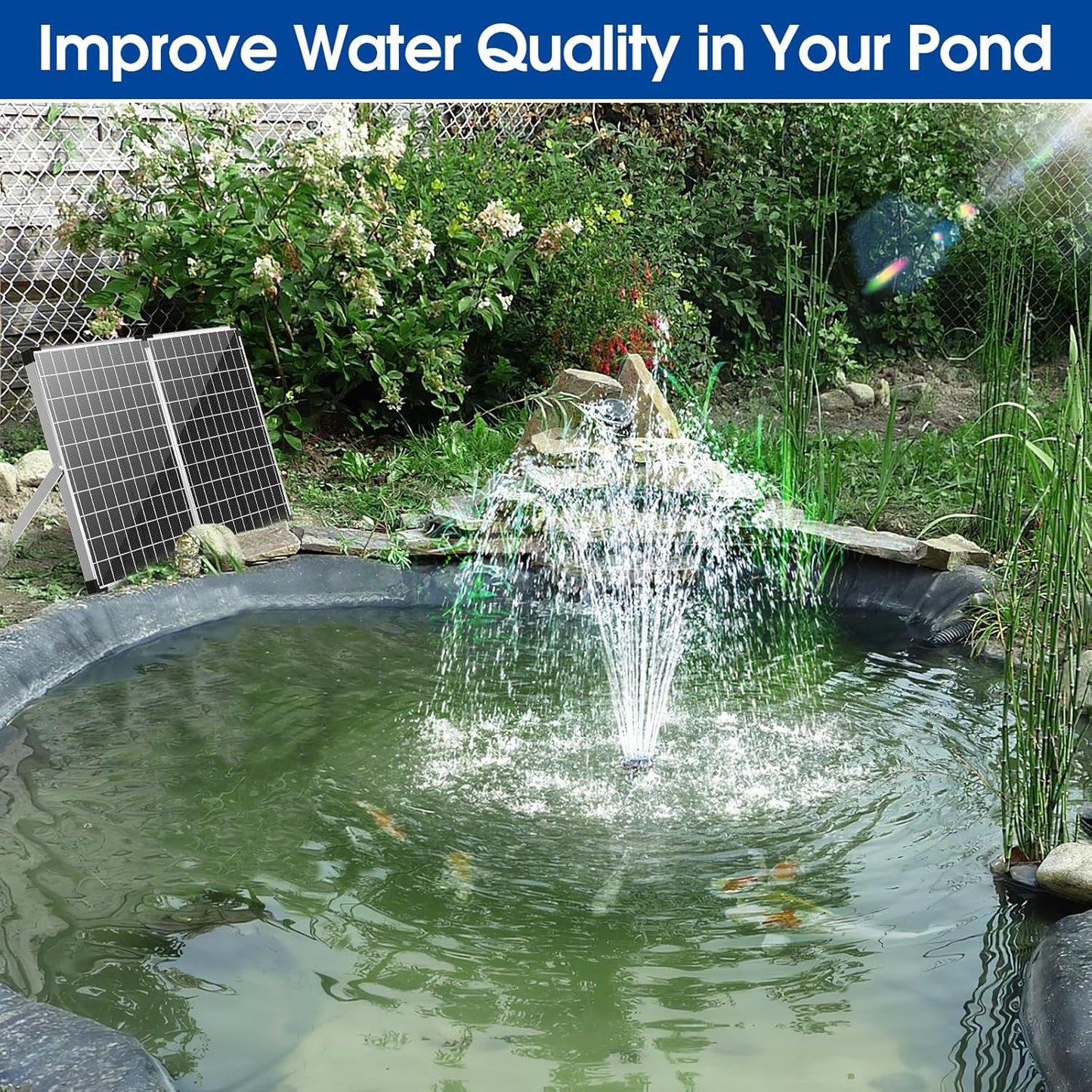Antfraer 70W Solar Pond Filter with Water Pump, Solar Fountain Pump with Pond Filter with Water Shortage Protection, 17FT +10FT Cord For Fish Pond Garden Waterfall Clean & Clear