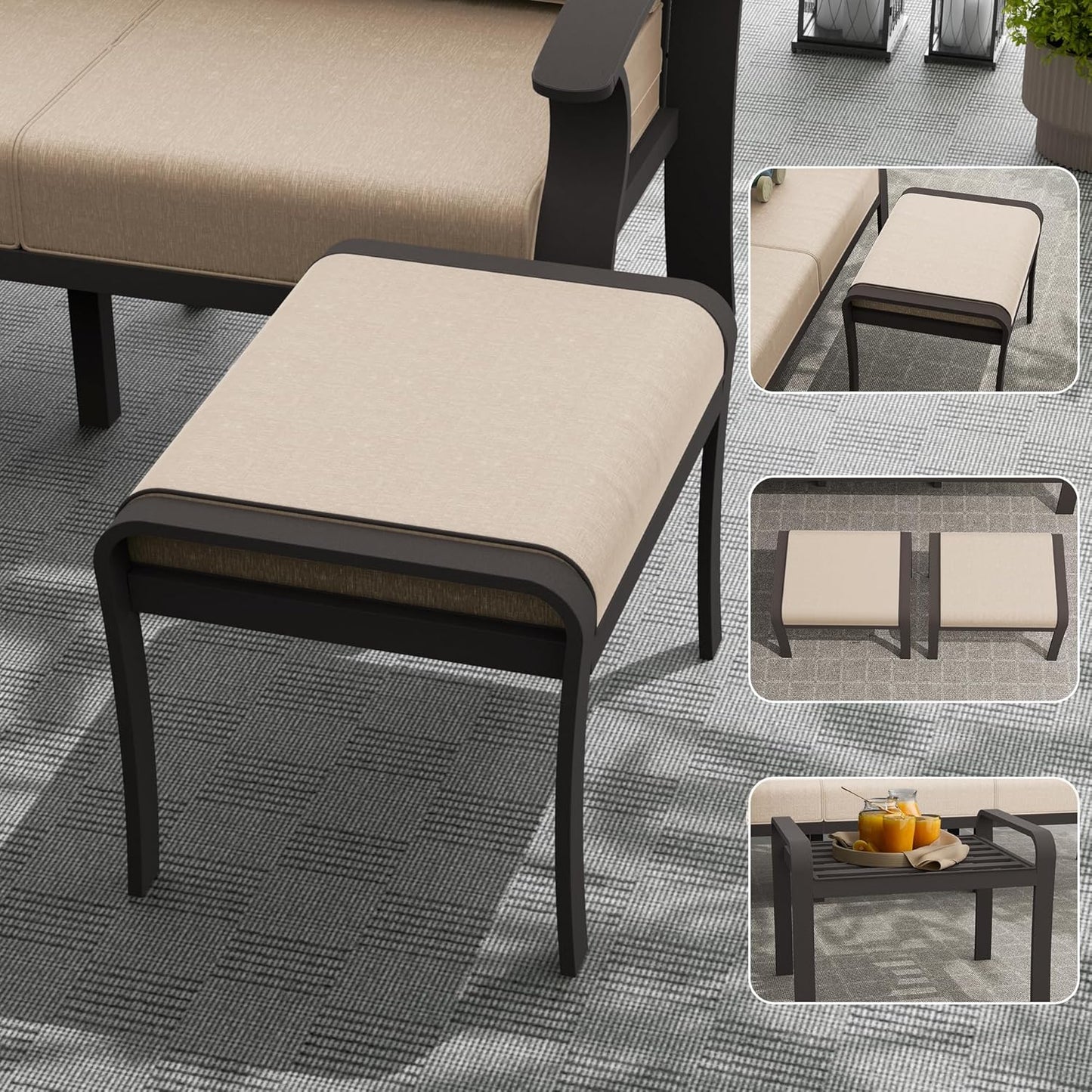 Aluminum Patio Furniture Set with Fire Pit Table, 10 Seats Outdoor Patio Conversation Set with Swivel Chair Modern Metal Patio Sectional Sofa with Coffee Table for Patio, Backyard(Sand).