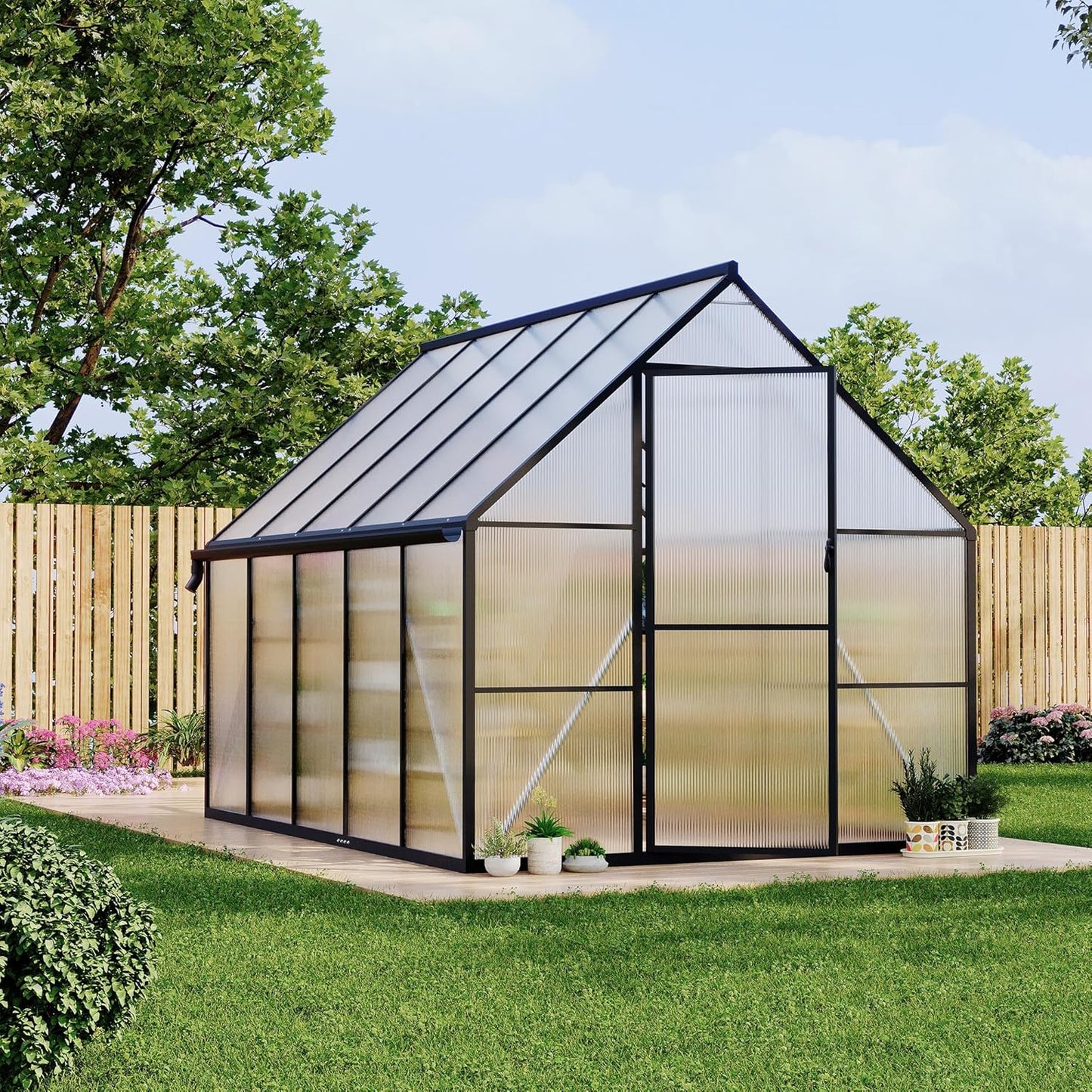 8'x10' Aluminum-Framed Polycarbonate Greenhouse, Heavy Duty Polycarbonate Greenhouse with Quick Setup Structure and Roof Vent, Large Enhanced Aluminum Green House Kit for Outdoors