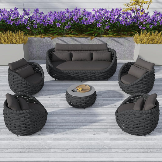 6-Piece Aluminum Patio Furniture Set, Modern Outdoor Conversation Set Sectional Sofa with Water Repellent Thick Cushions and Coffee Table for Balcony, Garden
