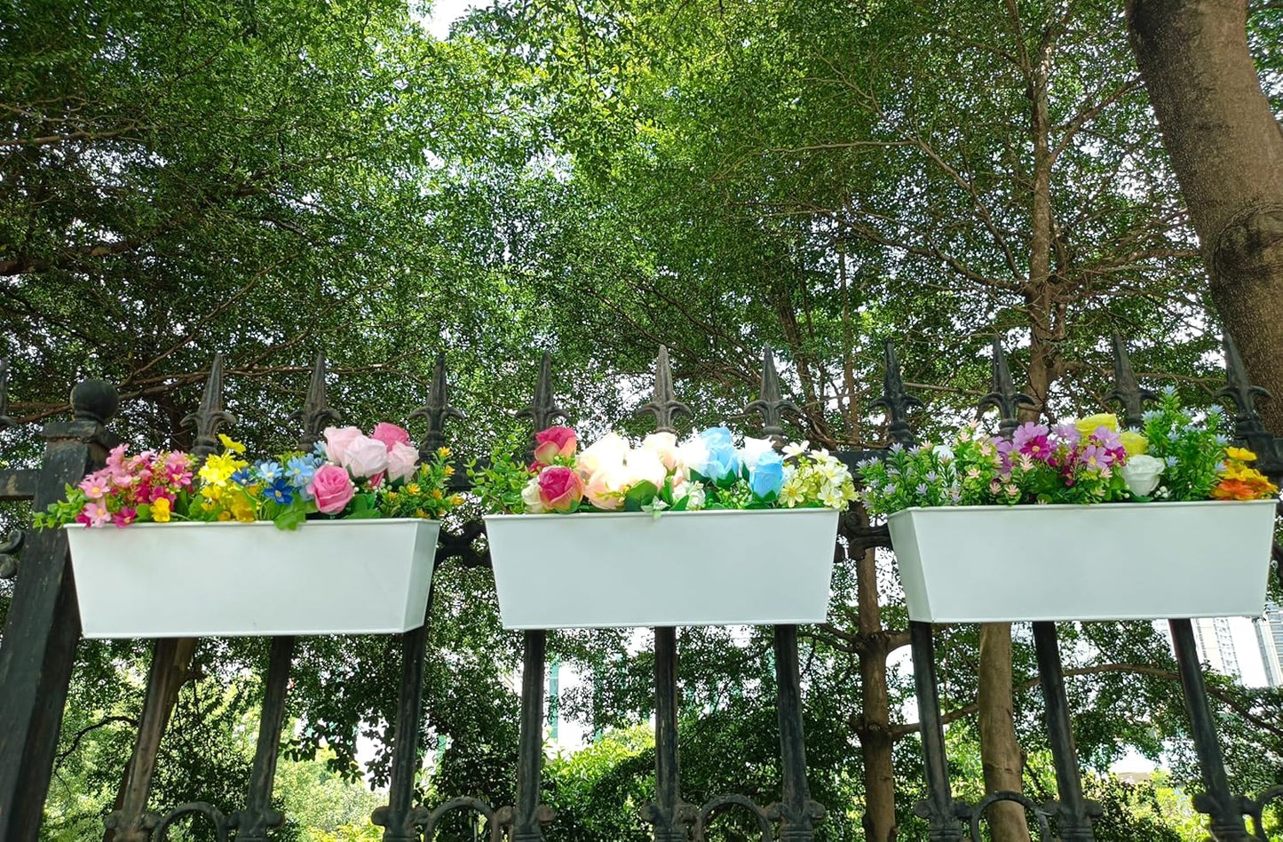 3 Pcs Large Hanging Flower Pots for Railing Or Fence 16 Inch Railing Planter Box for Any Balcony, Porch or Deck Countryside Style Window Planter Boxes Are Perfect to Herbs & Flowers for Garden (White)