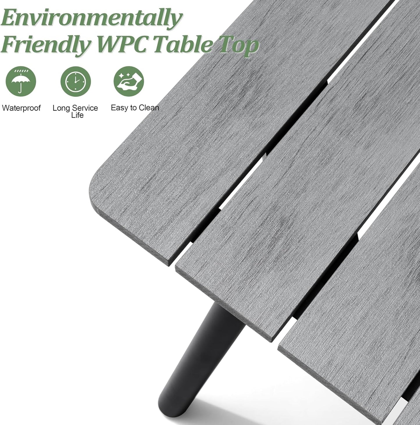 Aluminum 70 Inch Patio Outdoor Dining Table for 6, Umbrella Hole & Wood-Like Top, All-Weather Deck & Backyard Table