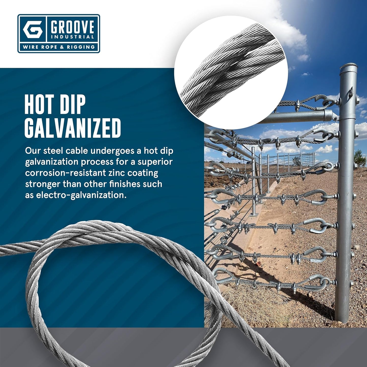3/8’’ 7x19 Hot Dip Galvanized Aircraft Cable – Steel Wire Rope - 2500 Feet