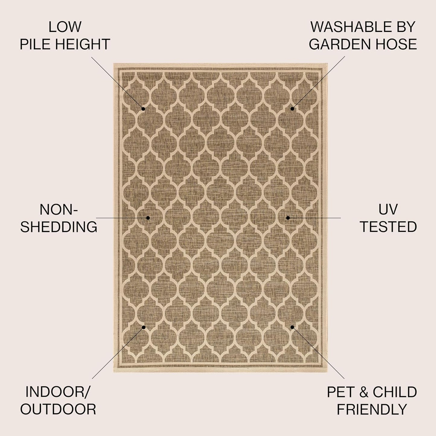 Eyely BMS109A-14 Santa Monica Trebol Moroccan Trellis Textured Weave, Pet Friendly, Non-Shedding, Stain Resistant, Easy-Cleaning, Brown/Beige, 10 ft. x 14 ft., Indoor/Outdoor, Area Rug